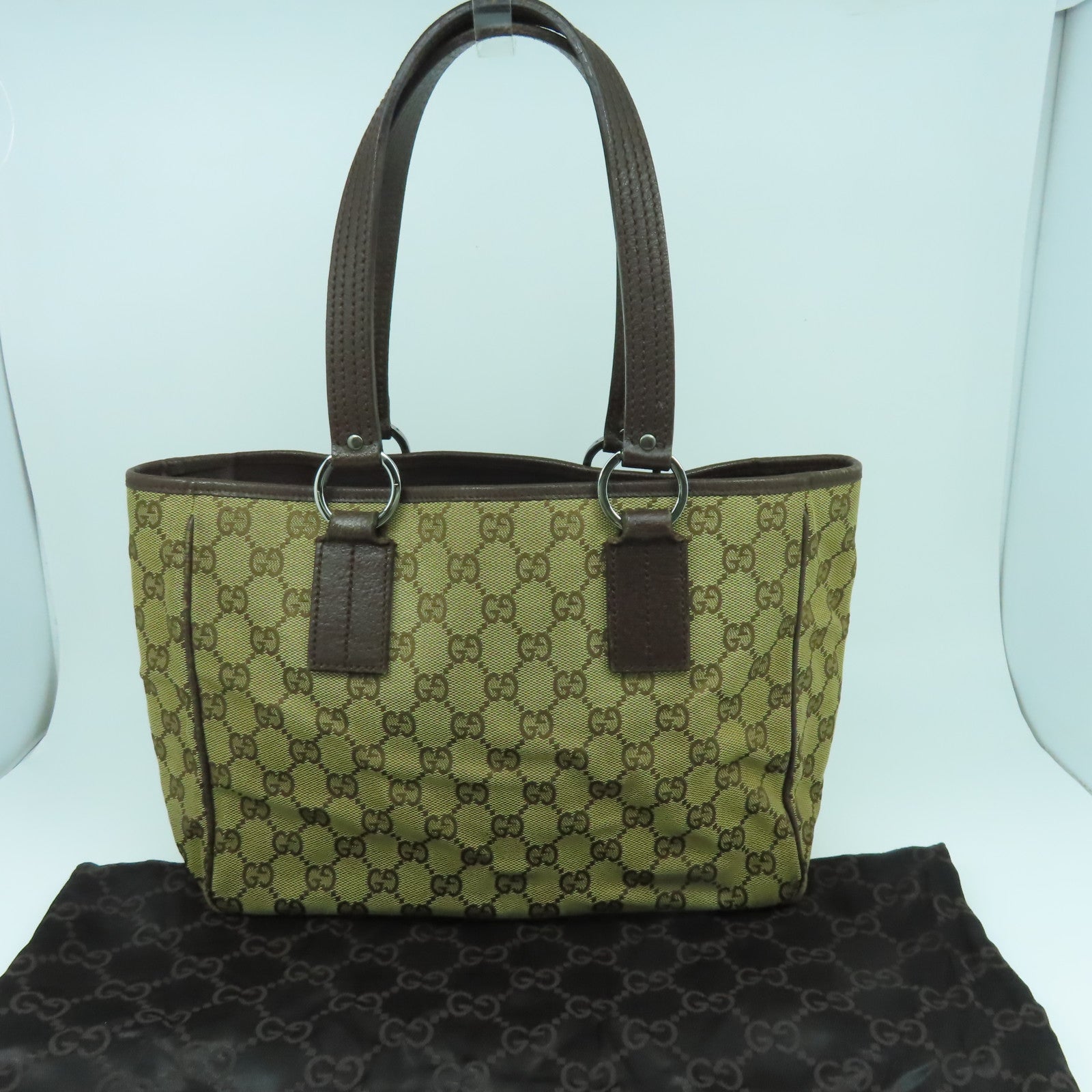 GUCCI 帆布Tote Bag銀扣手挽袋啡色