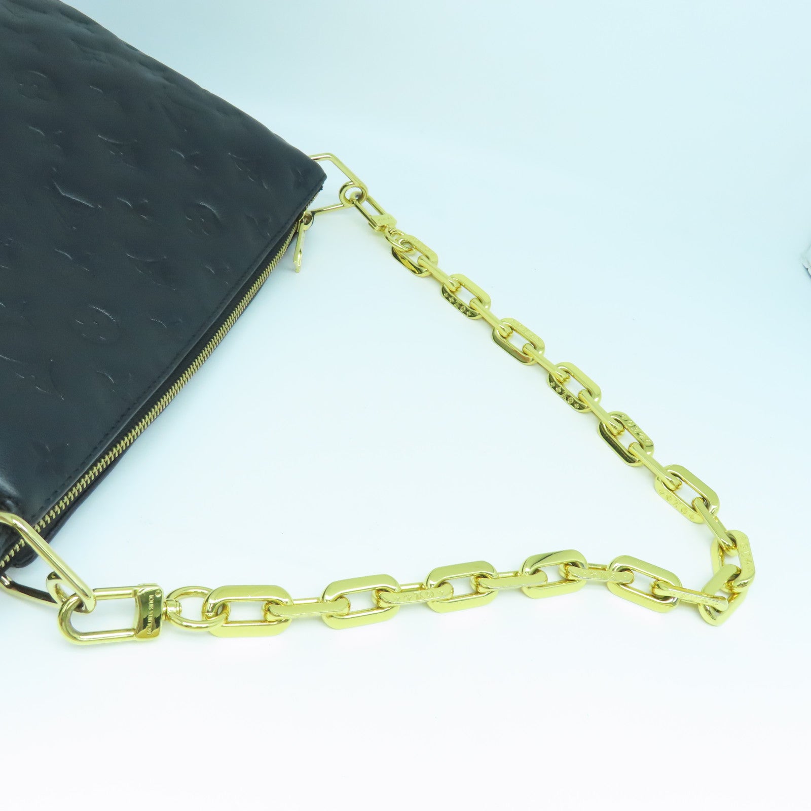 LOUIS VUITTON Sheepskin Leather Coussin Pm Gold Buckle Shoulder Bag Black
