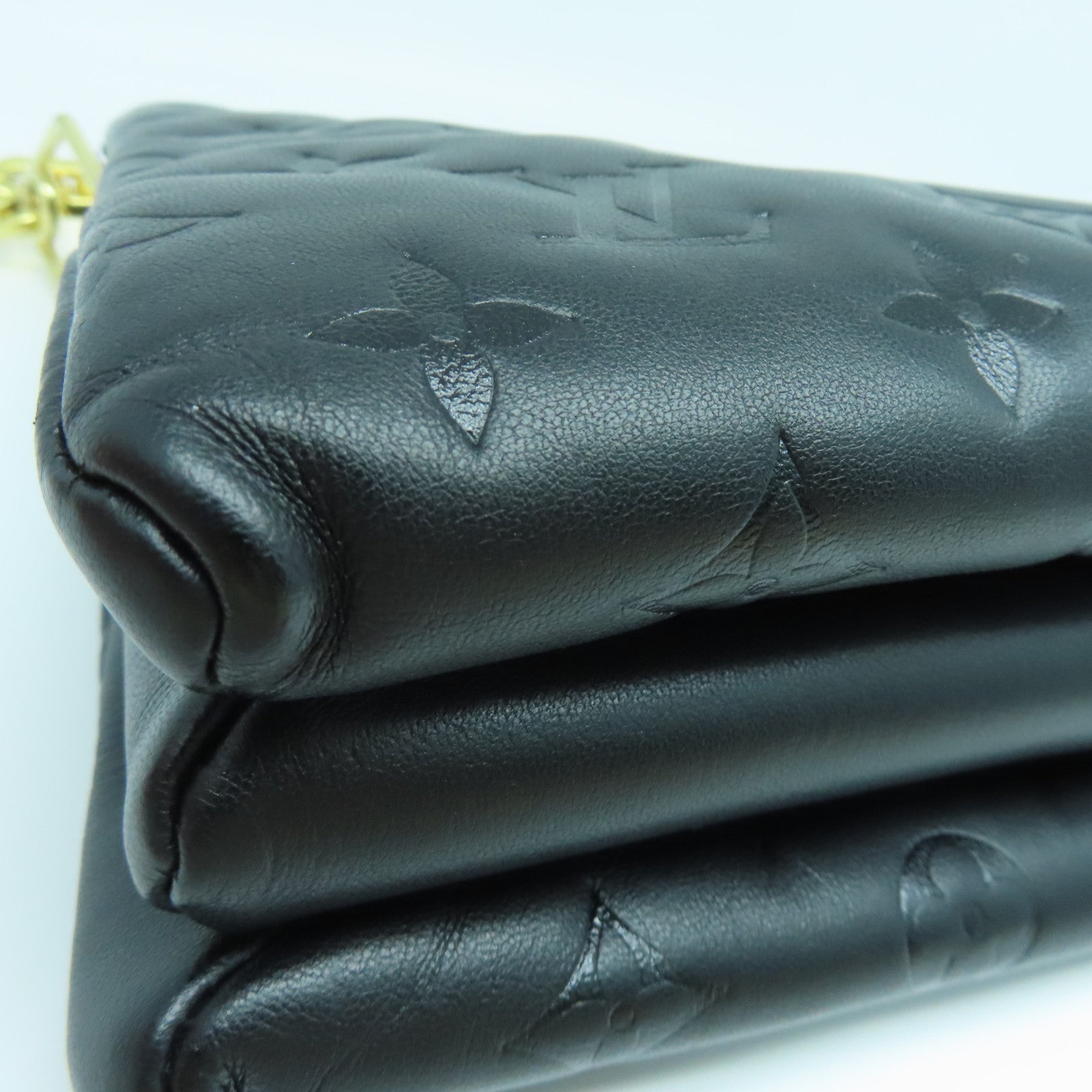 LOUIS VUITTON Sheepskin Leather Coussin Pm Gold Buckle Shoulder Bag Black