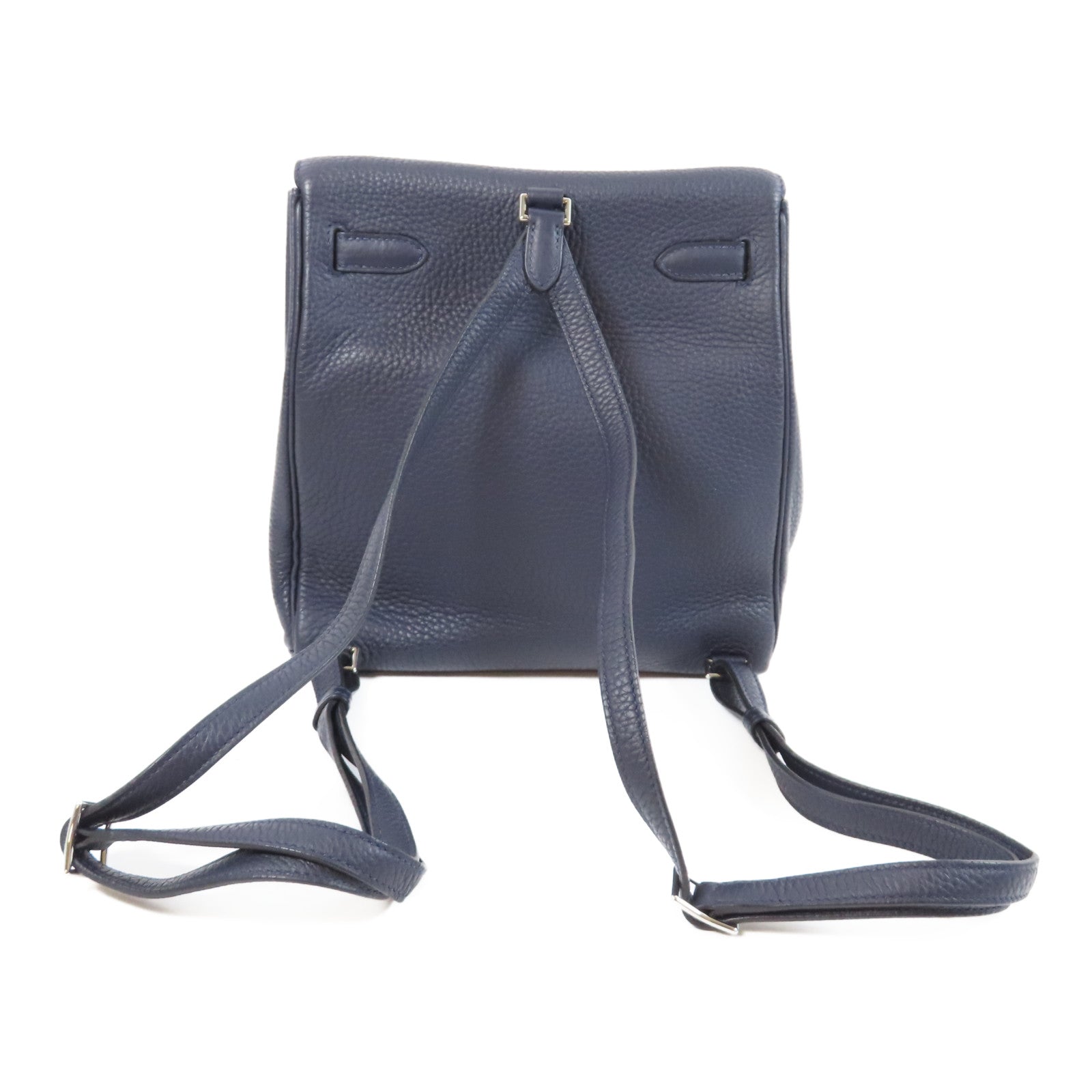 HERMES Clemence皮革Kelly Ado銀扣背包Blue Indigo靛藍色