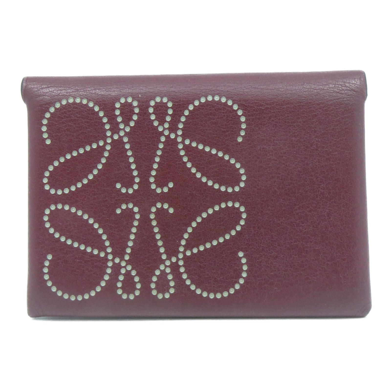 LOEWE 牛皮皮革Card Case金扣卡片套暗紅色