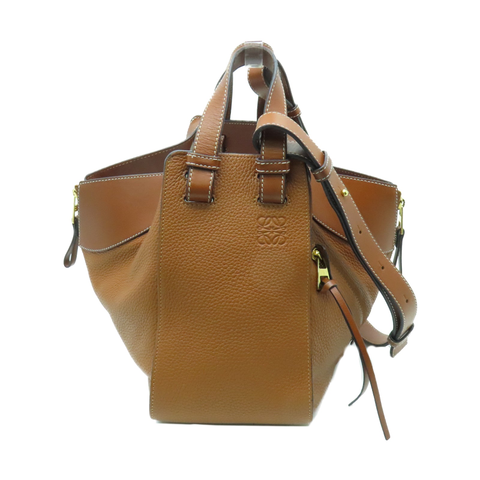 LOEWE 牛皮皮革Hammock金扣手挽肩背兩用袋棕色