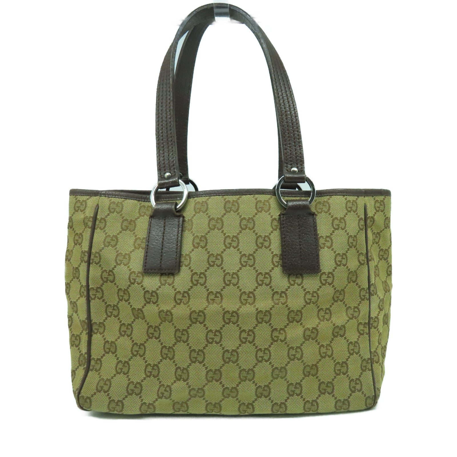 GUCCI 帆布Tote Bag銀扣手挽袋啡色