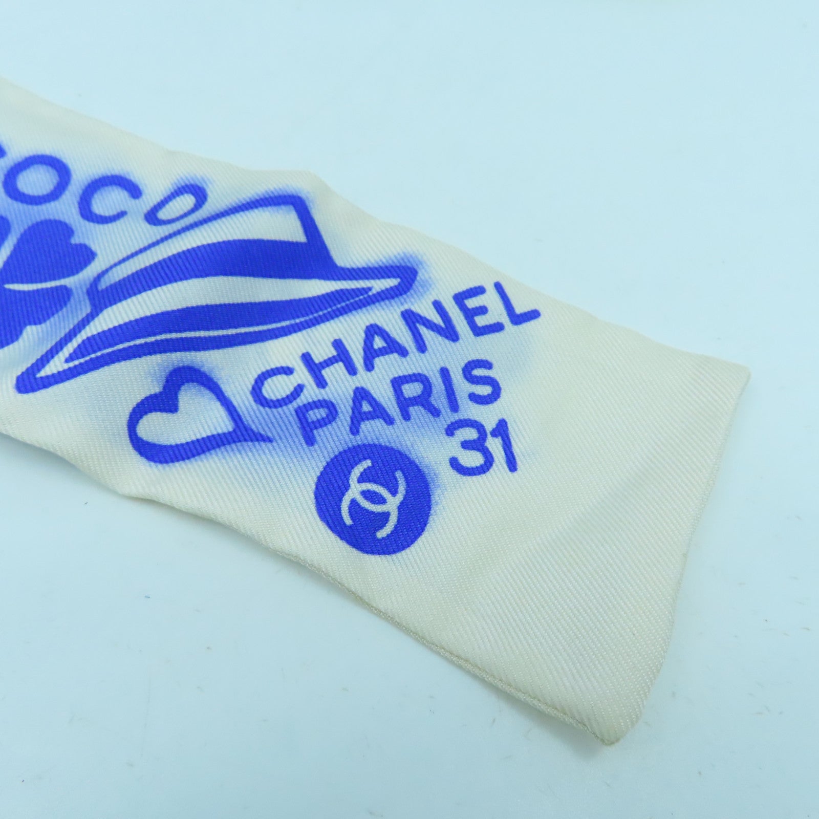 CHANEL 絲質Scarf絲巾藍色/白色