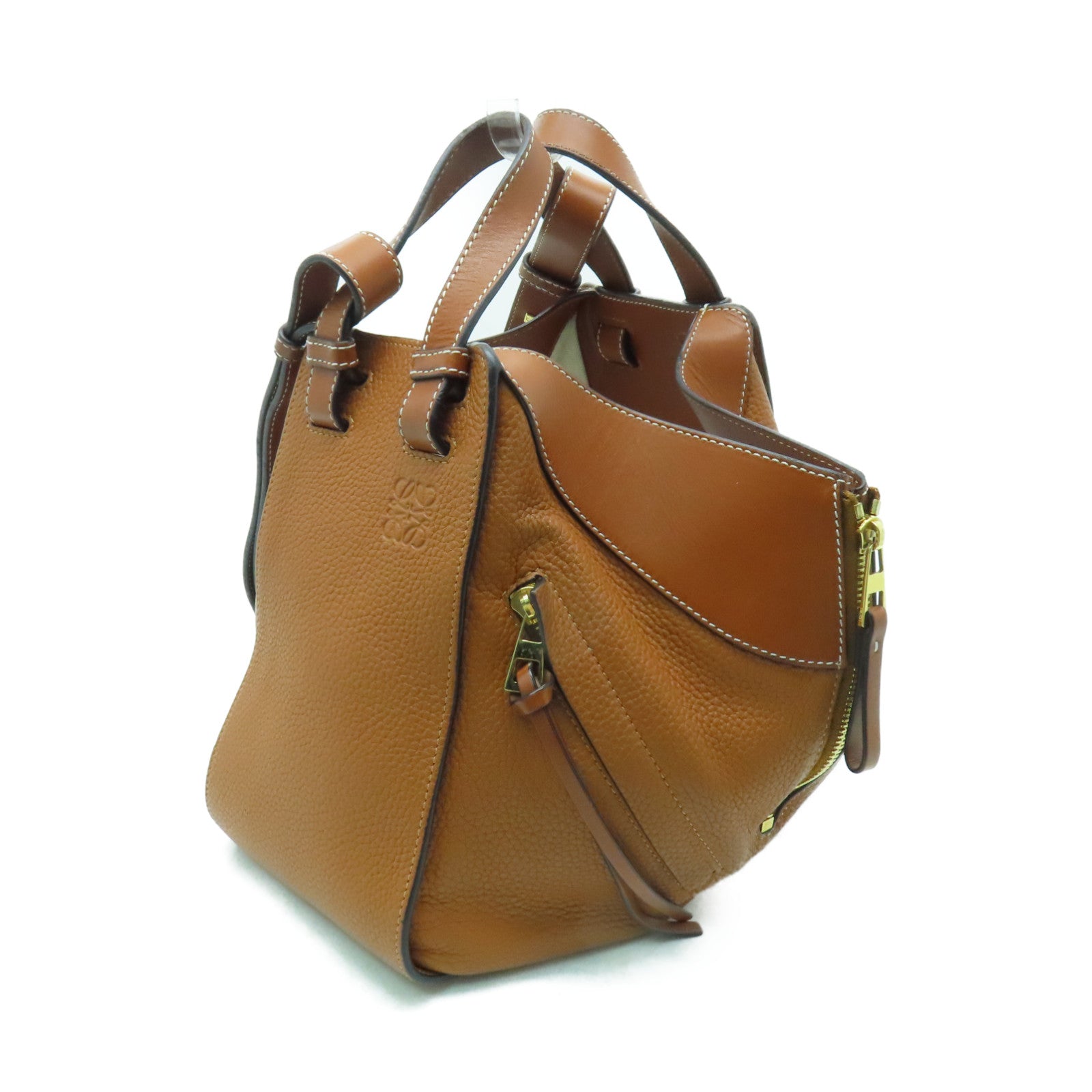 LOEWE 牛皮皮革Hammock金扣手挽肩背兩用袋棕色