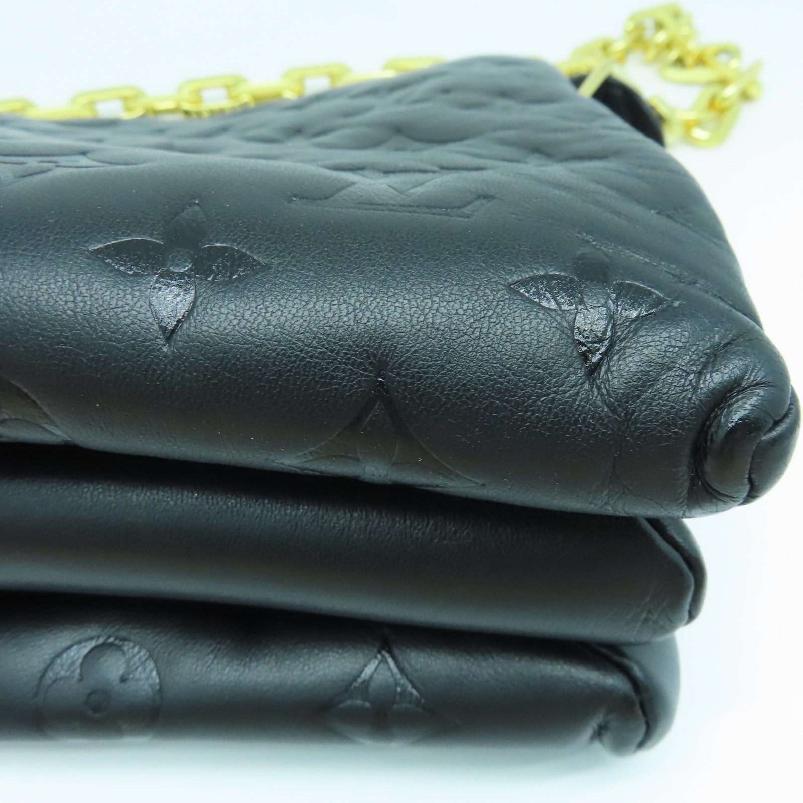 LOUIS VUITTON Sheepskin Leather Coussin Pm Gold Buckle Shoulder Bag Black