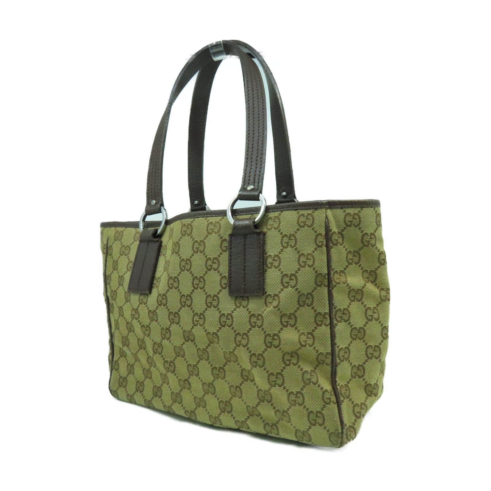 GUCCI 帆布Tote Bag銀扣手挽袋啡色