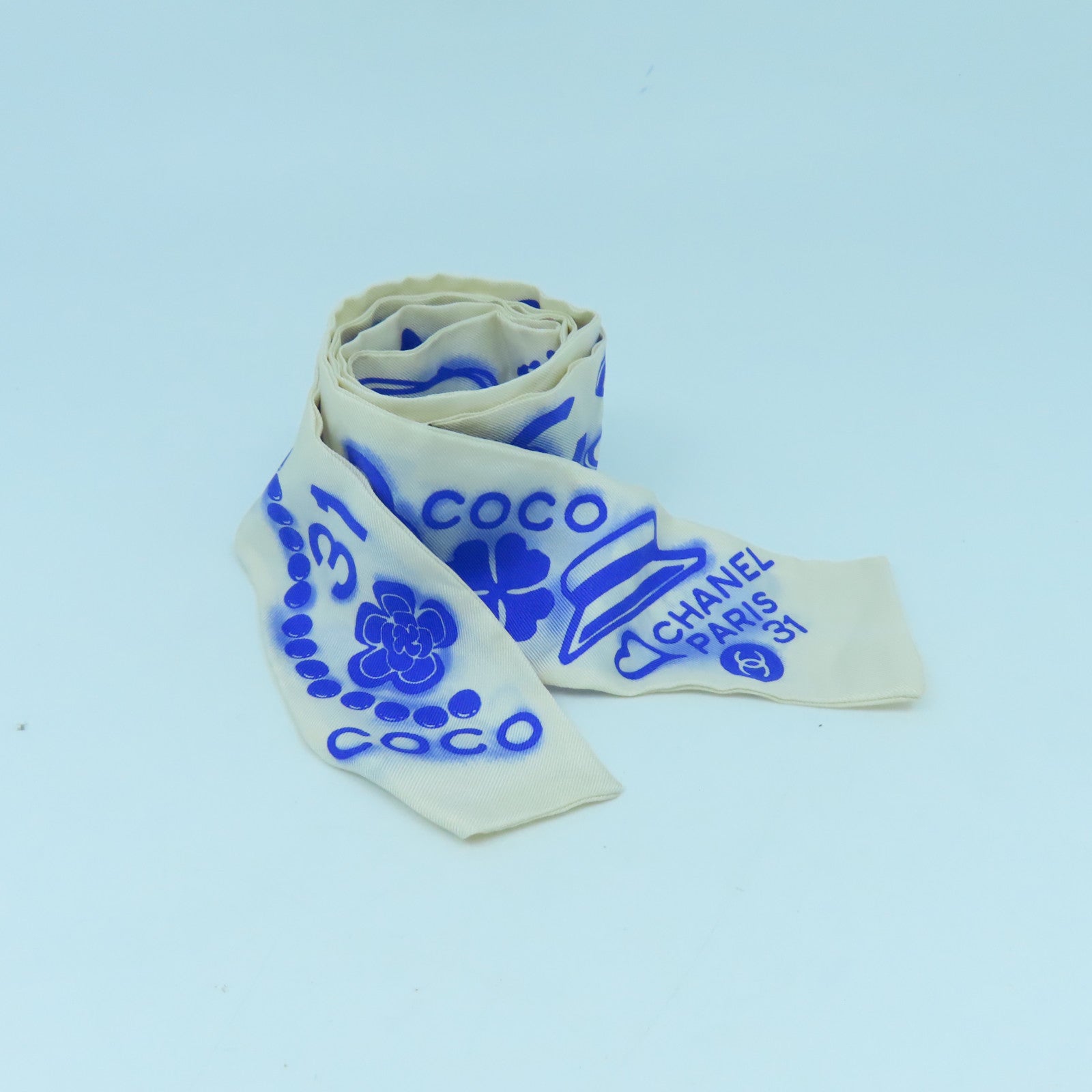 CHANEL 絲質Scarf絲巾藍色/白色