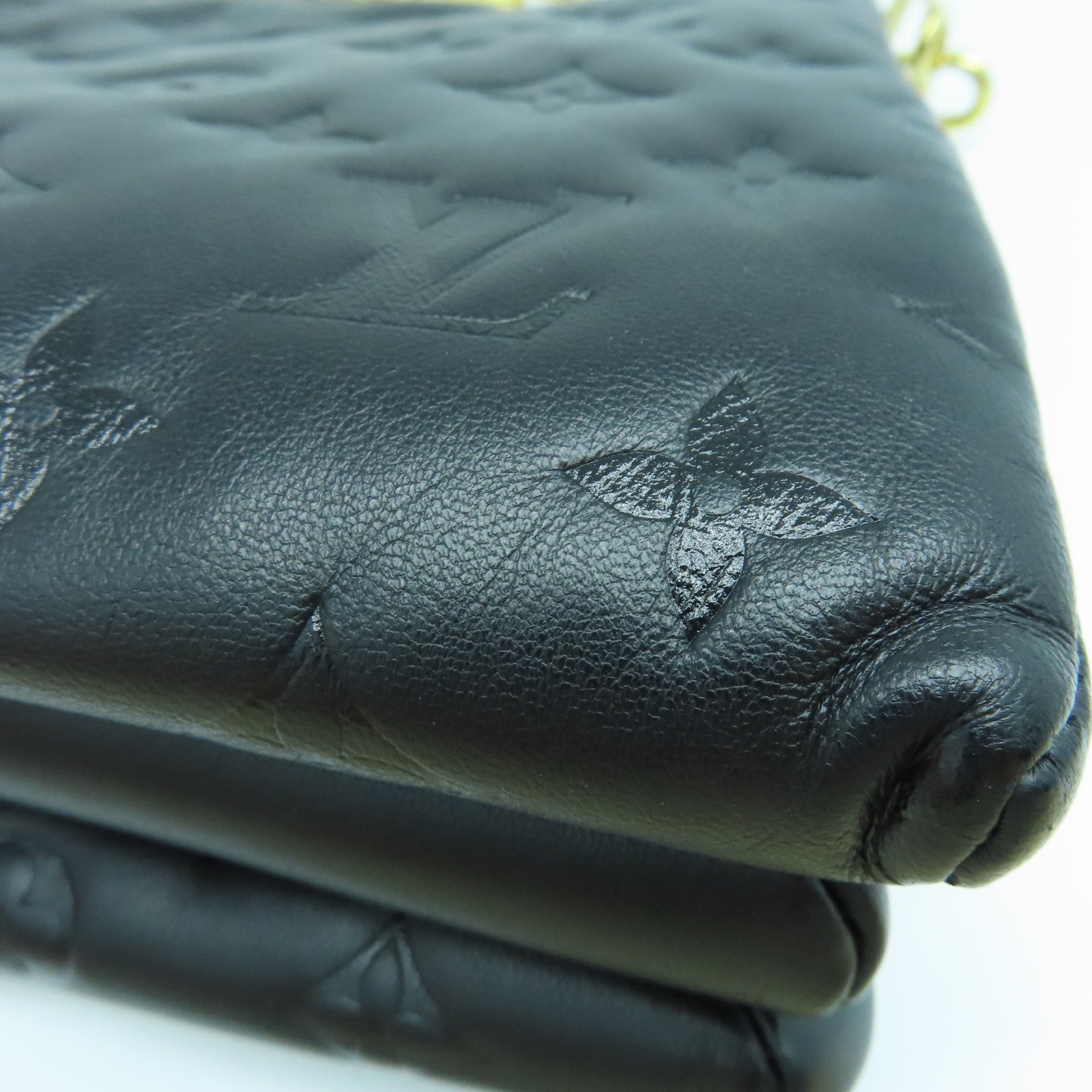 LOUIS VUITTON Sheepskin Leather Coussin Pm Gold Buckle Shoulder Bag Black