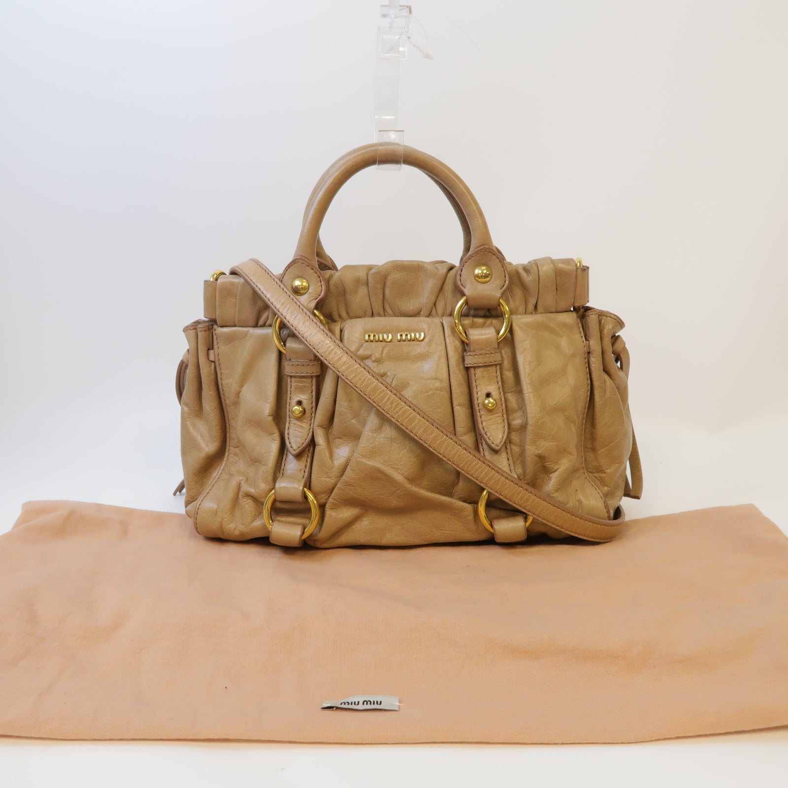 Miu Miu 牛皮皮革2 Way Shoulder金扣手挽肩背兩用袋米色