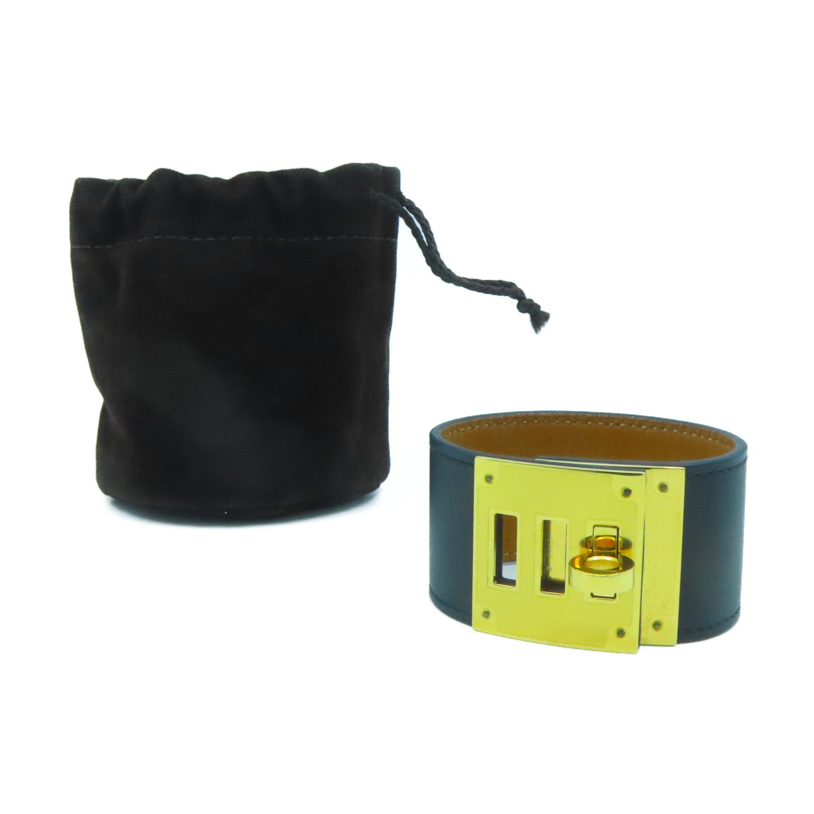 HERMES Swift皮革Kelly Dog Bracelet金扣手鐲黑色