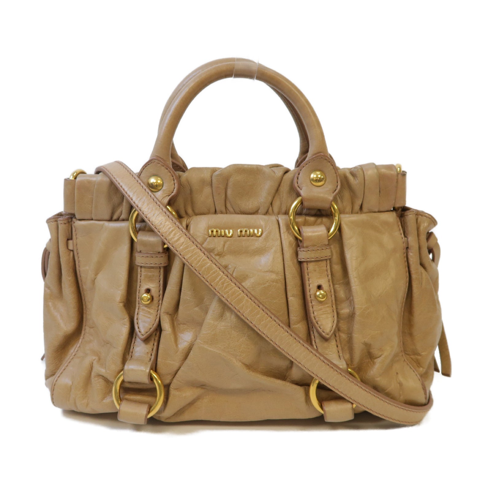 Miu Miu 牛皮皮革2 Way Shoulder金扣手挽肩背兩用袋米色