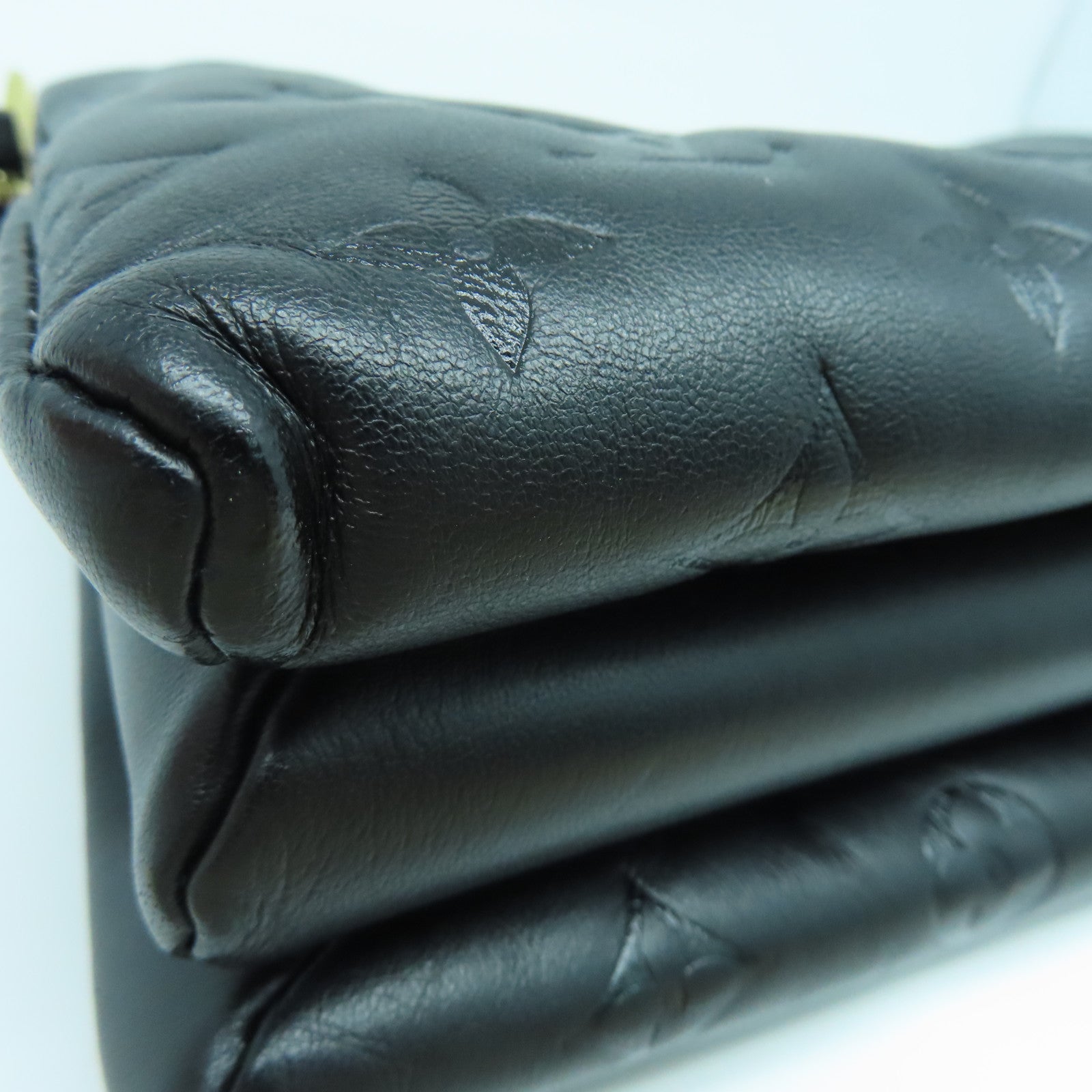 LOUIS VUITTON Sheepskin Leather Coussin Pm Gold Buckle Shoulder Bag Black