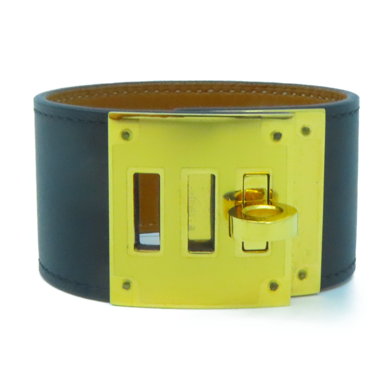HERMES Swift皮革Kelly Dog Bracelet金扣手鐲黑色