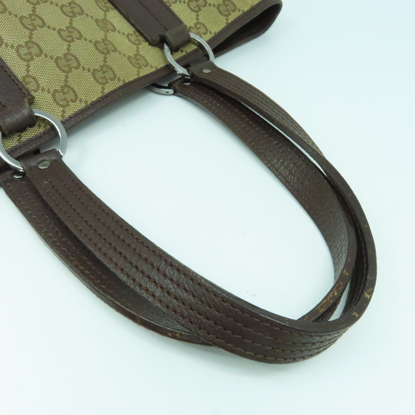 GUCCI 帆布Tote Bag銀扣手挽袋啡色