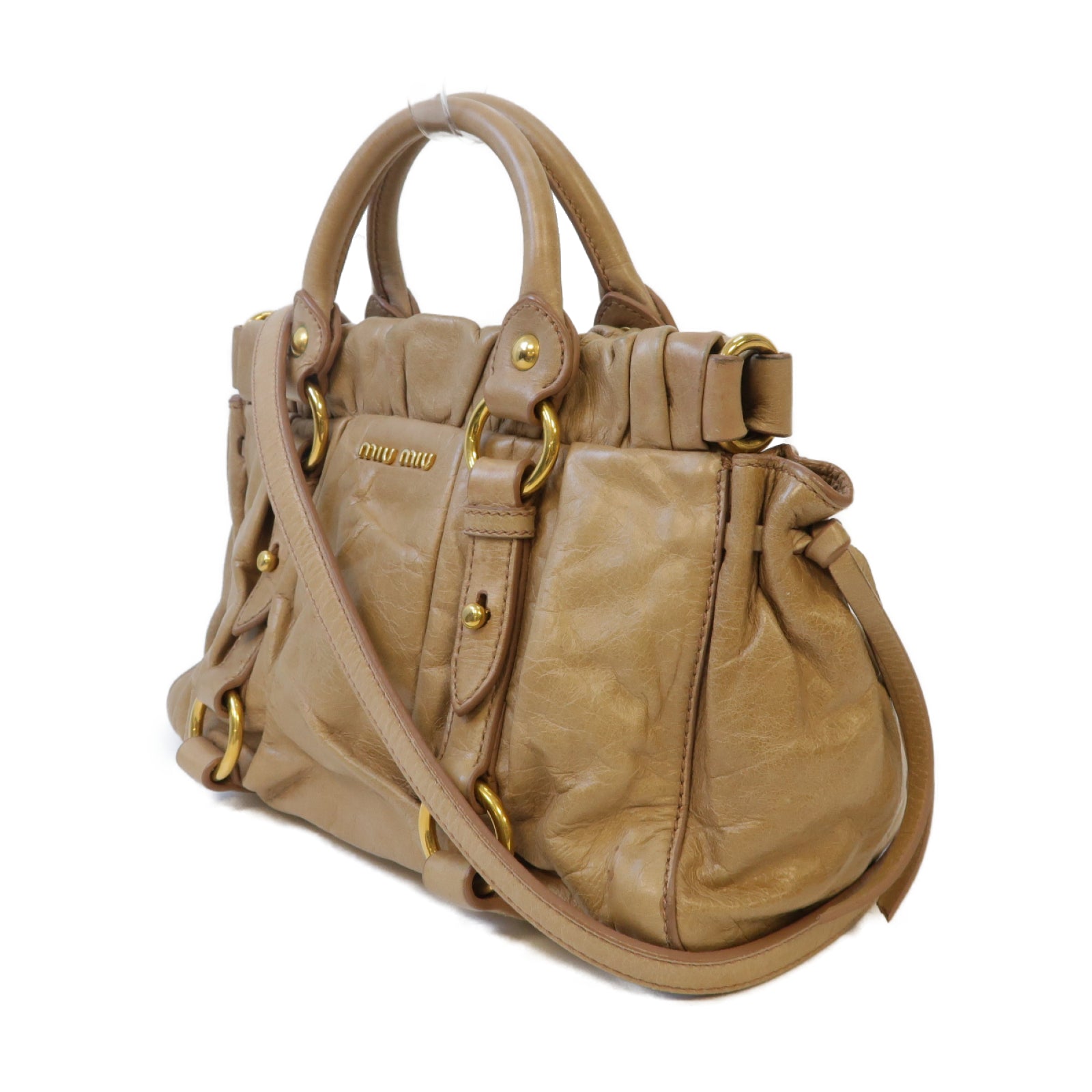 Miu Miu 牛皮皮革2 Way Shoulder金扣手挽肩背兩用袋米色