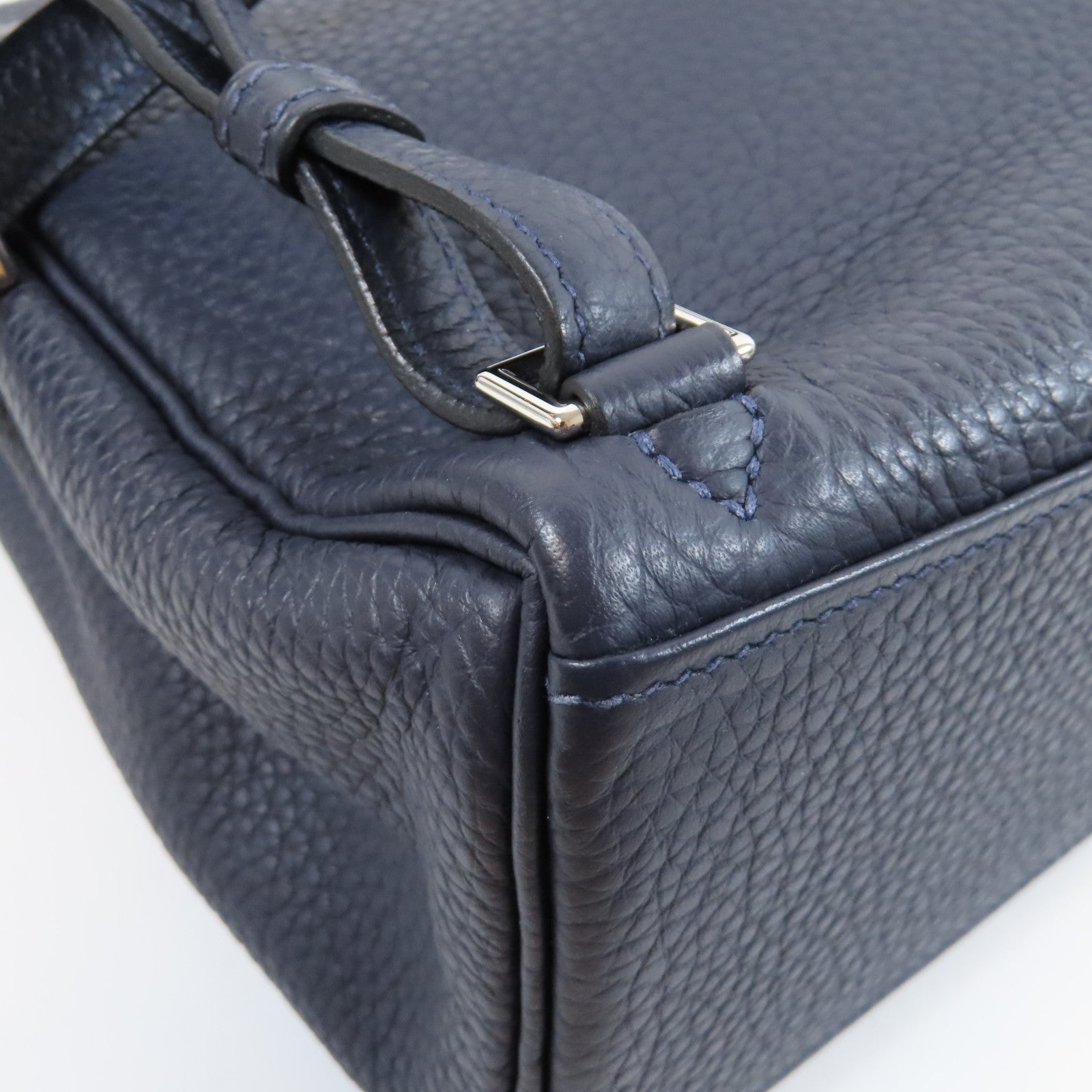 HERMES Clemence皮革Kelly Ado銀扣背包Blue Indigo靛藍色