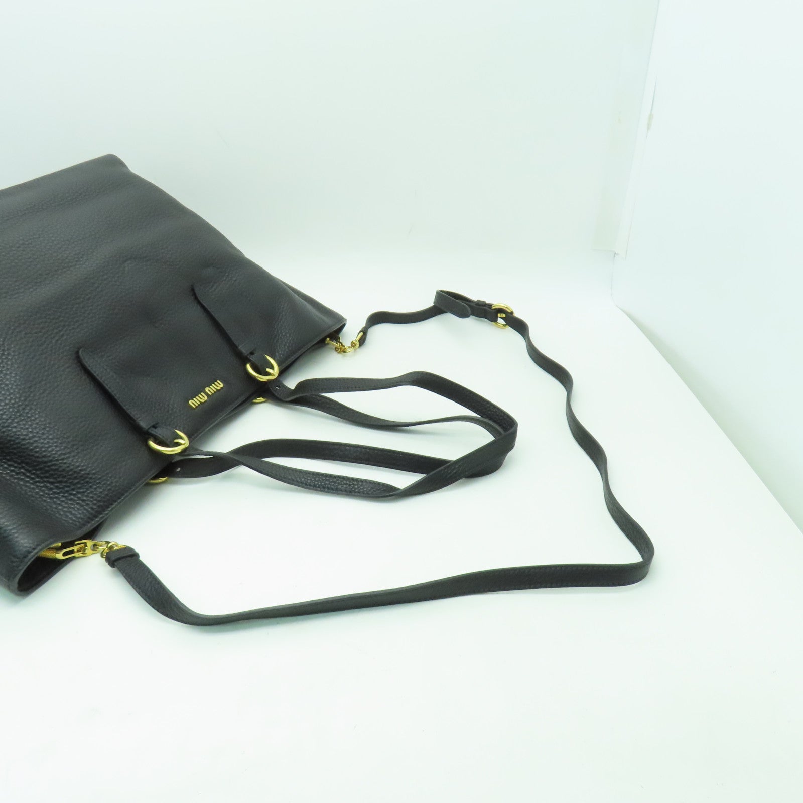 Miu Miu 牛皮皮革2way Shoulder Bag金扣手挽肩背兩用袋黒色