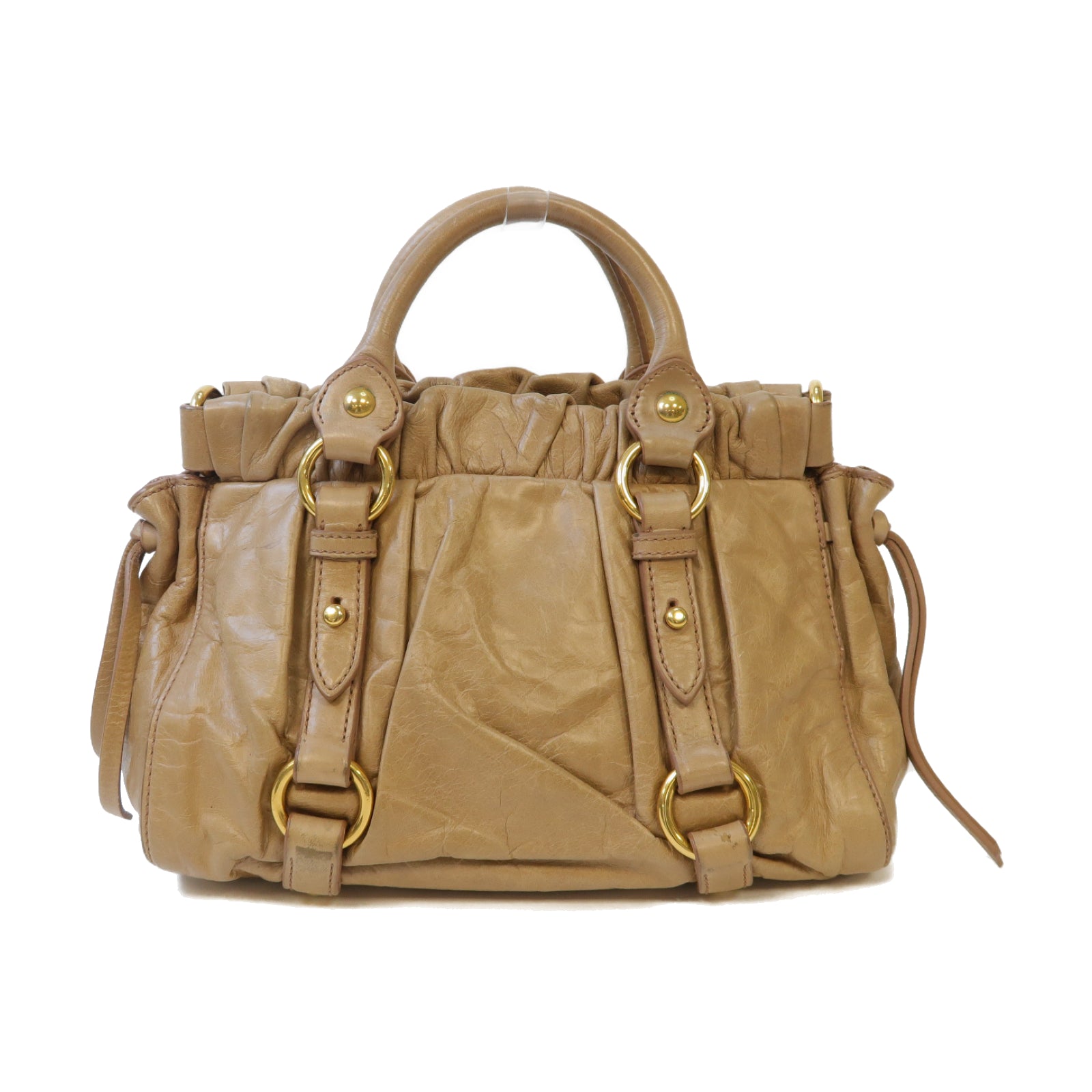 Miu Miu 牛皮皮革2 Way Shoulder金扣手挽肩背兩用袋米色