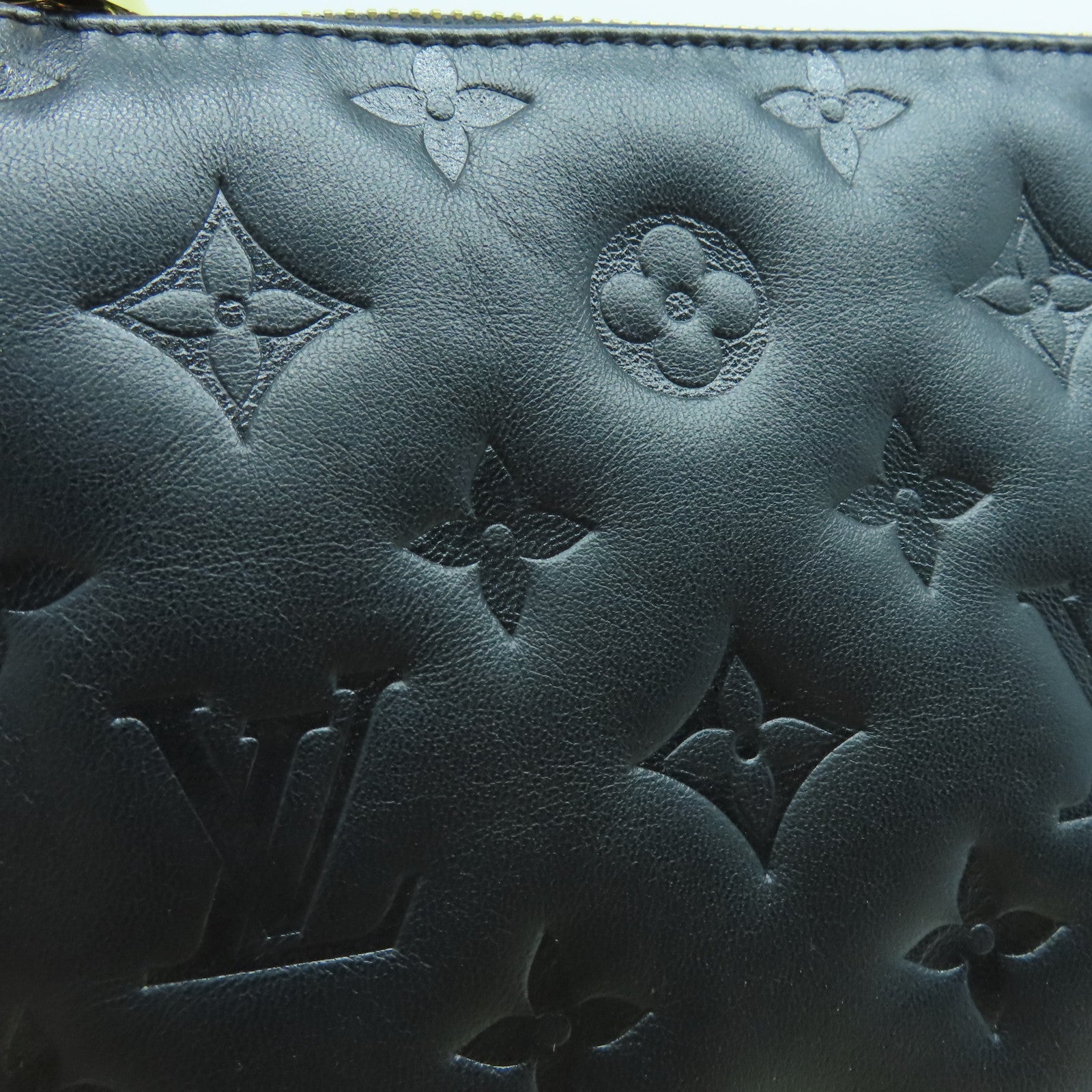 LOUIS VUITTON Sheepskin Leather Coussin Pm Gold Buckle Shoulder Bag Black