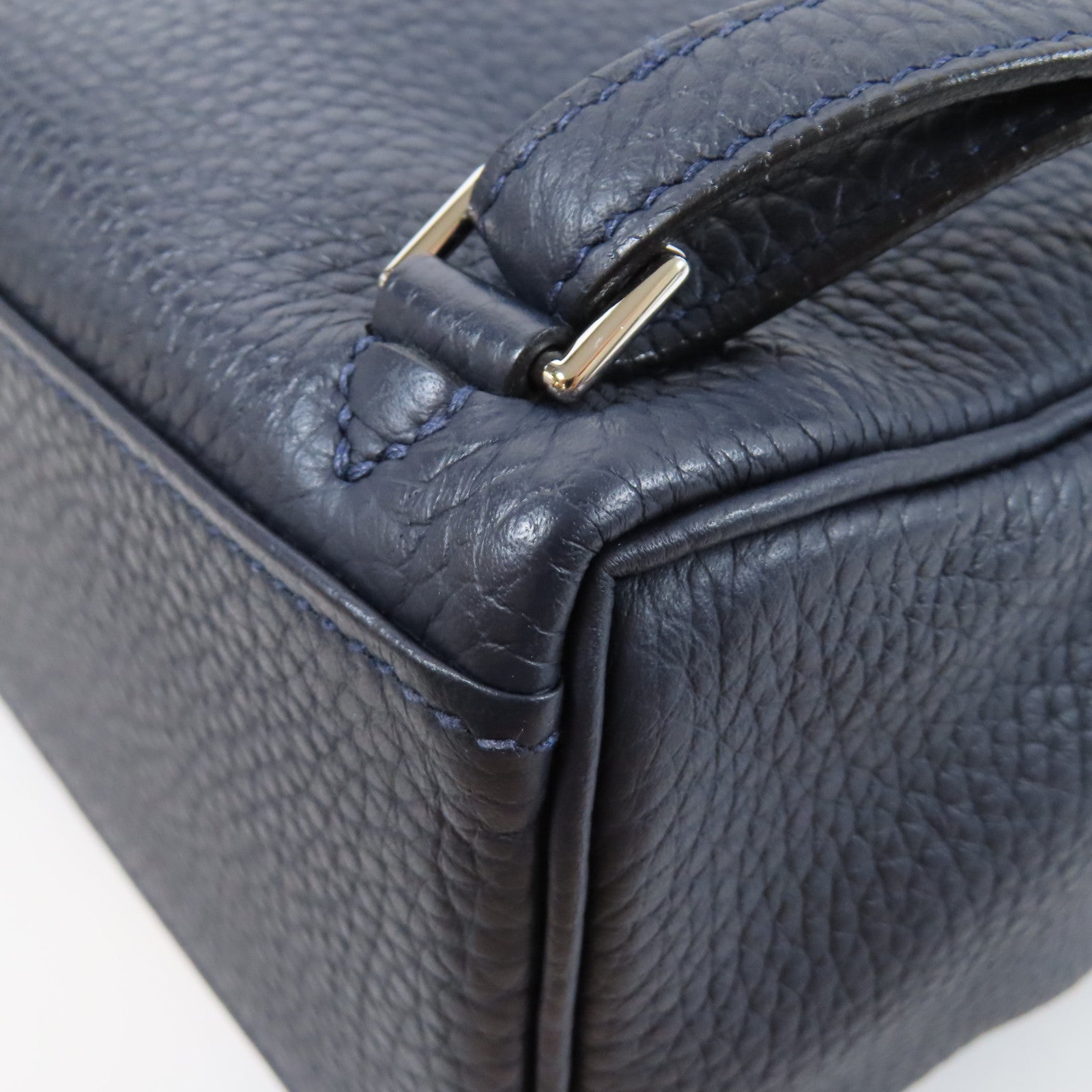 HERMES Clemence皮革Kelly Ado銀扣背包Blue Indigo靛藍色