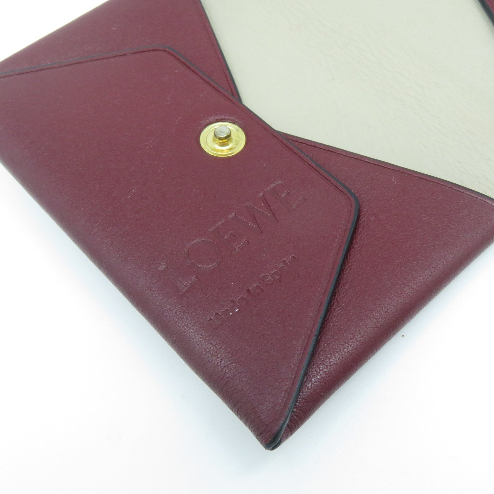 LOEWE 牛皮皮革Card Case金扣卡片套暗紅色