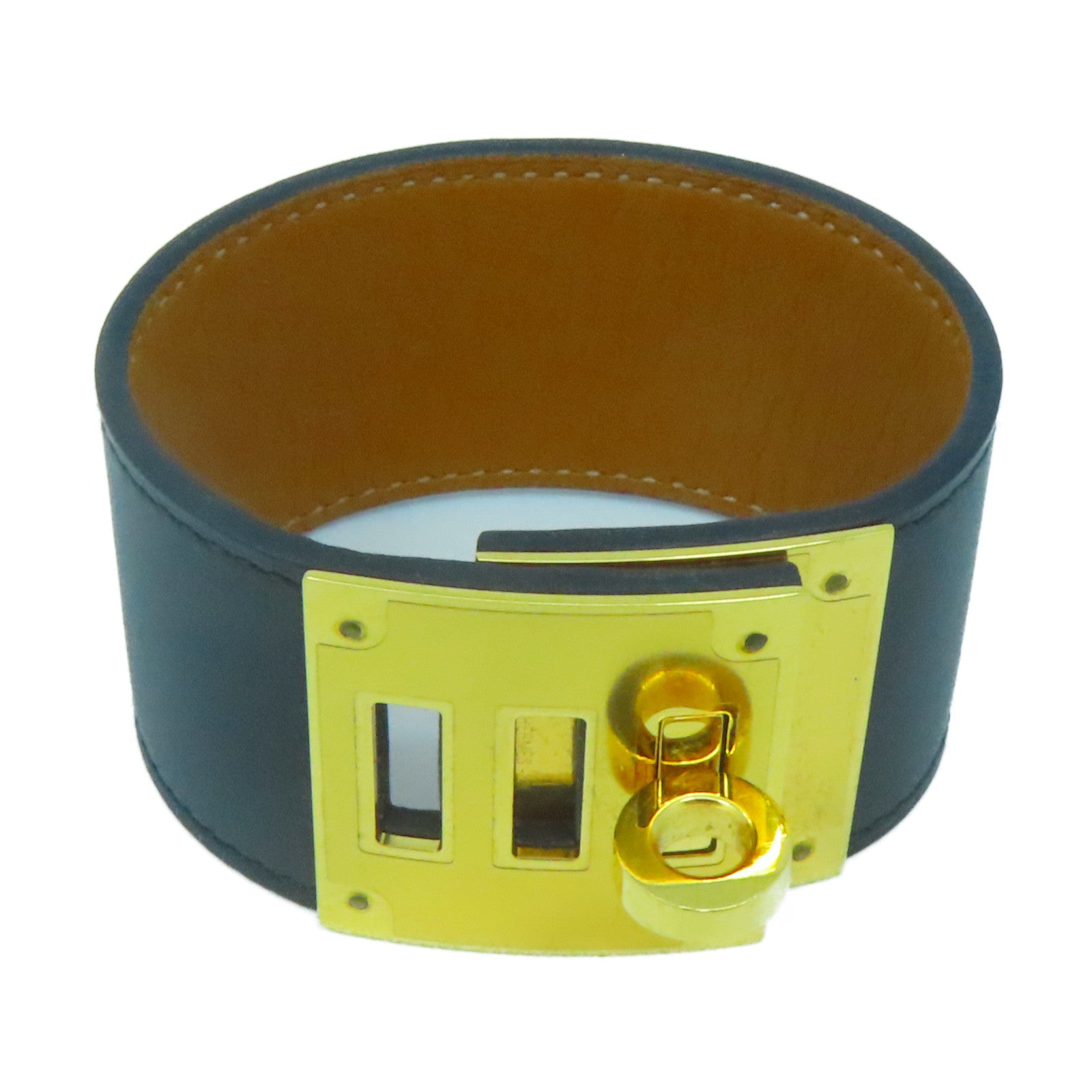 HERMES Swift皮革Kelly Dog Bracelet金扣手鐲黑色