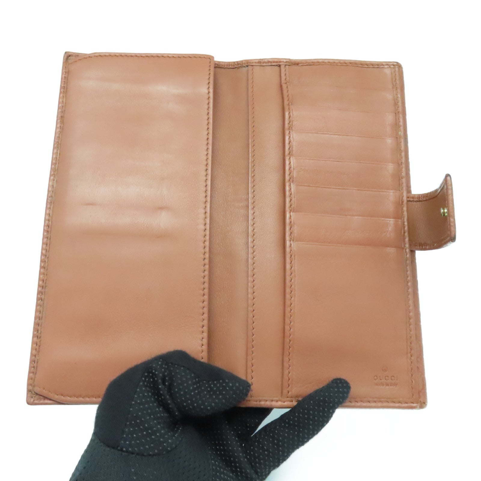 GUCCI 牛皮皮革Long Wallet金扣长钱包啡色