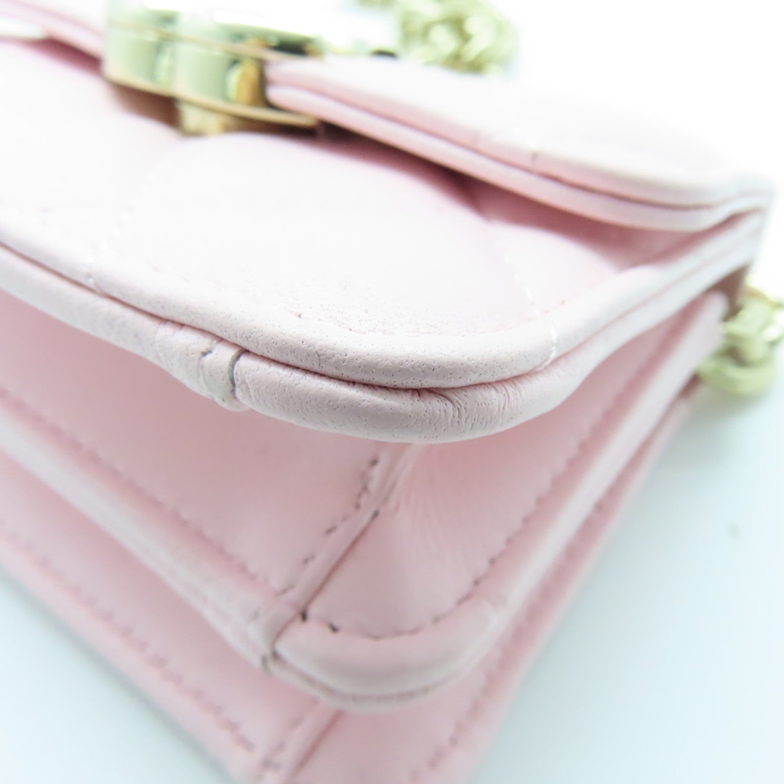 CHANEL 菱格羊皮皮革Chain Shoulder Bag金扣链带肩背袋粉红色