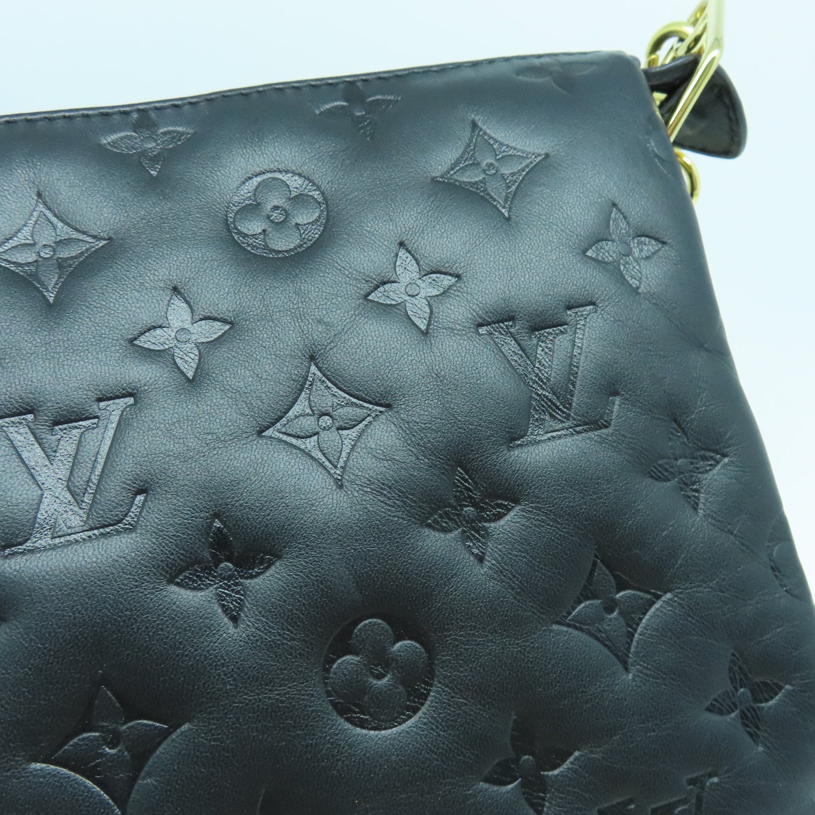 LOUIS VUITTON Sheepskin Leather Coussin Pm Gold Buckle Shoulder Bag Black