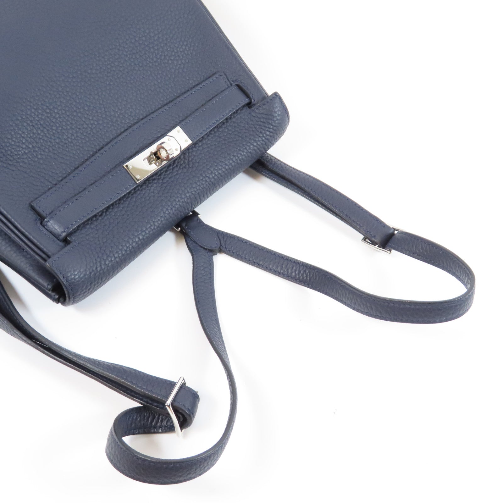 HERMES Clemence皮革Kelly Ado銀扣背包Blue Indigo靛藍色