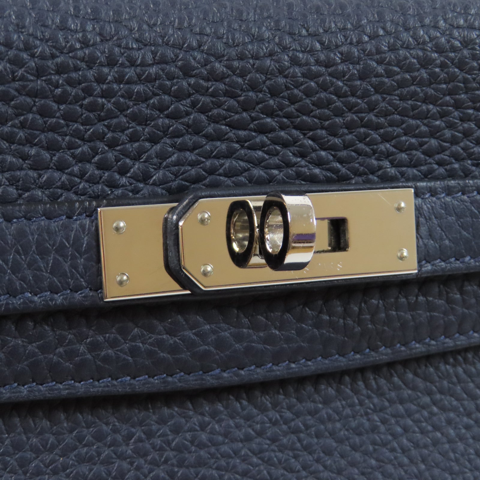 HERMES Clemence皮革Kelly Ado銀扣背包Blue Indigo靛藍色