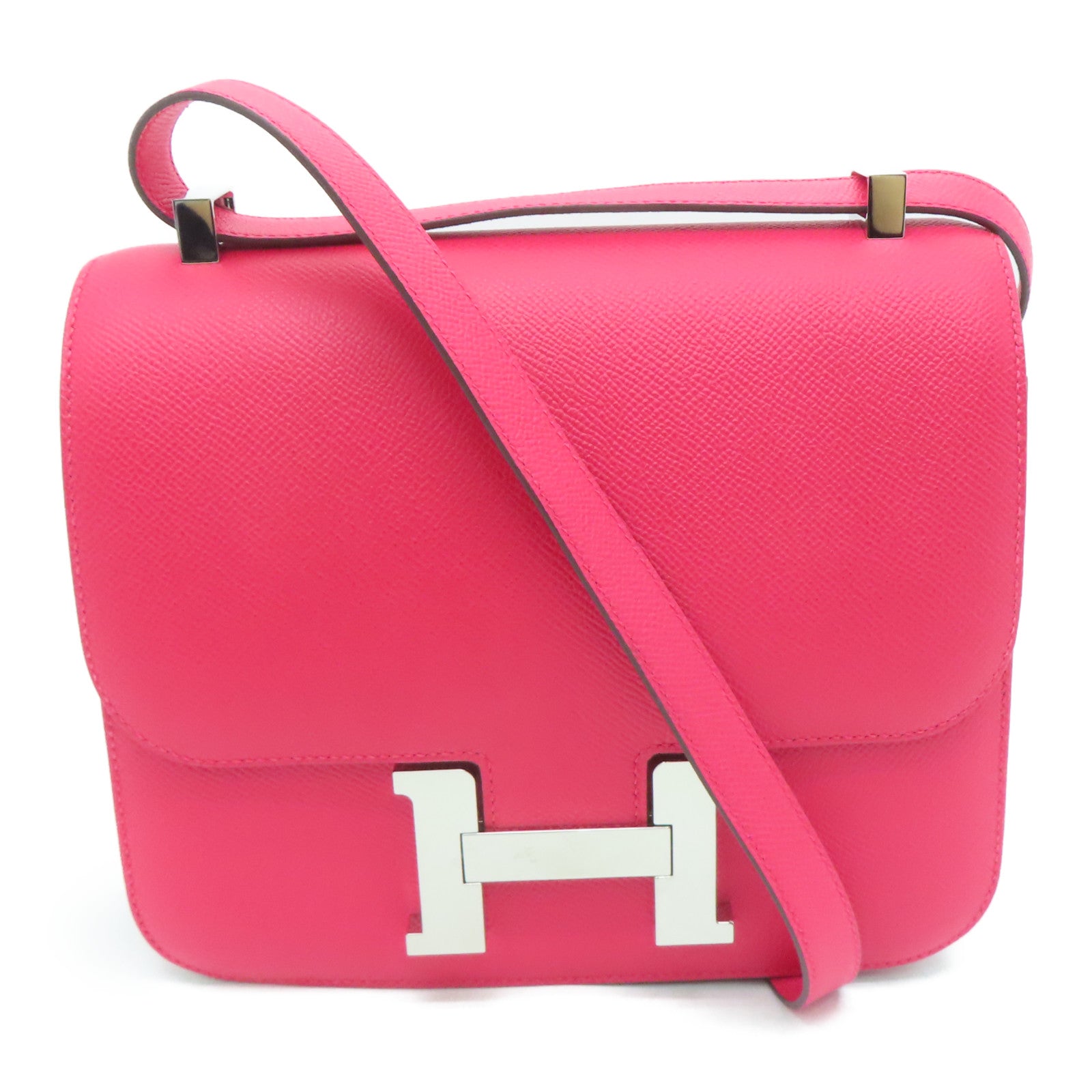 HERMES 【激减优惠】Epsom皮革Constance 24银扣链带肩背袋粉红色