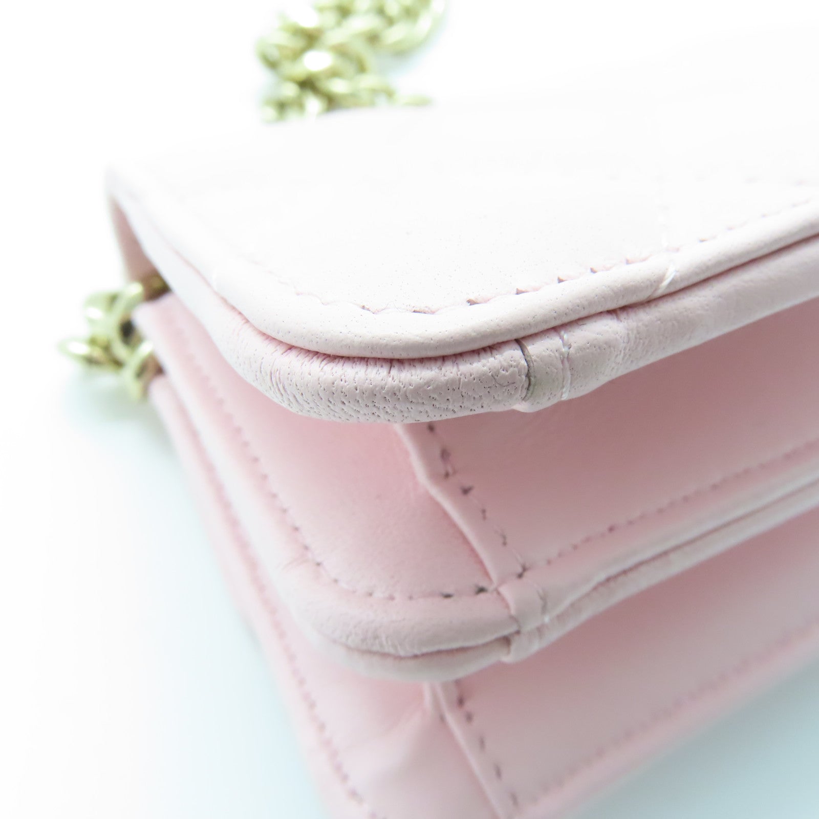 CHANEL 菱格羊皮皮革Chain Shoulder Bag金扣链带肩背袋粉红色