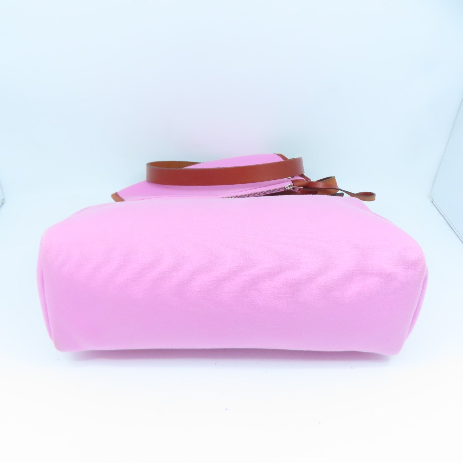 HERMES 帆布Herbag PM银扣手挽肩背两用袋Pink粉红色