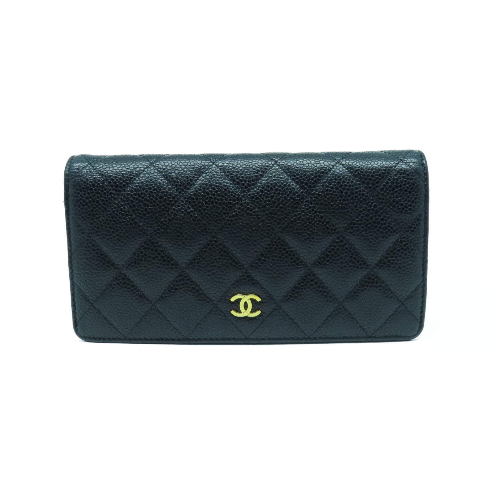 CHANEL 菱格Caviar皮革Long Wallet金扣长钱包黑色/棕色