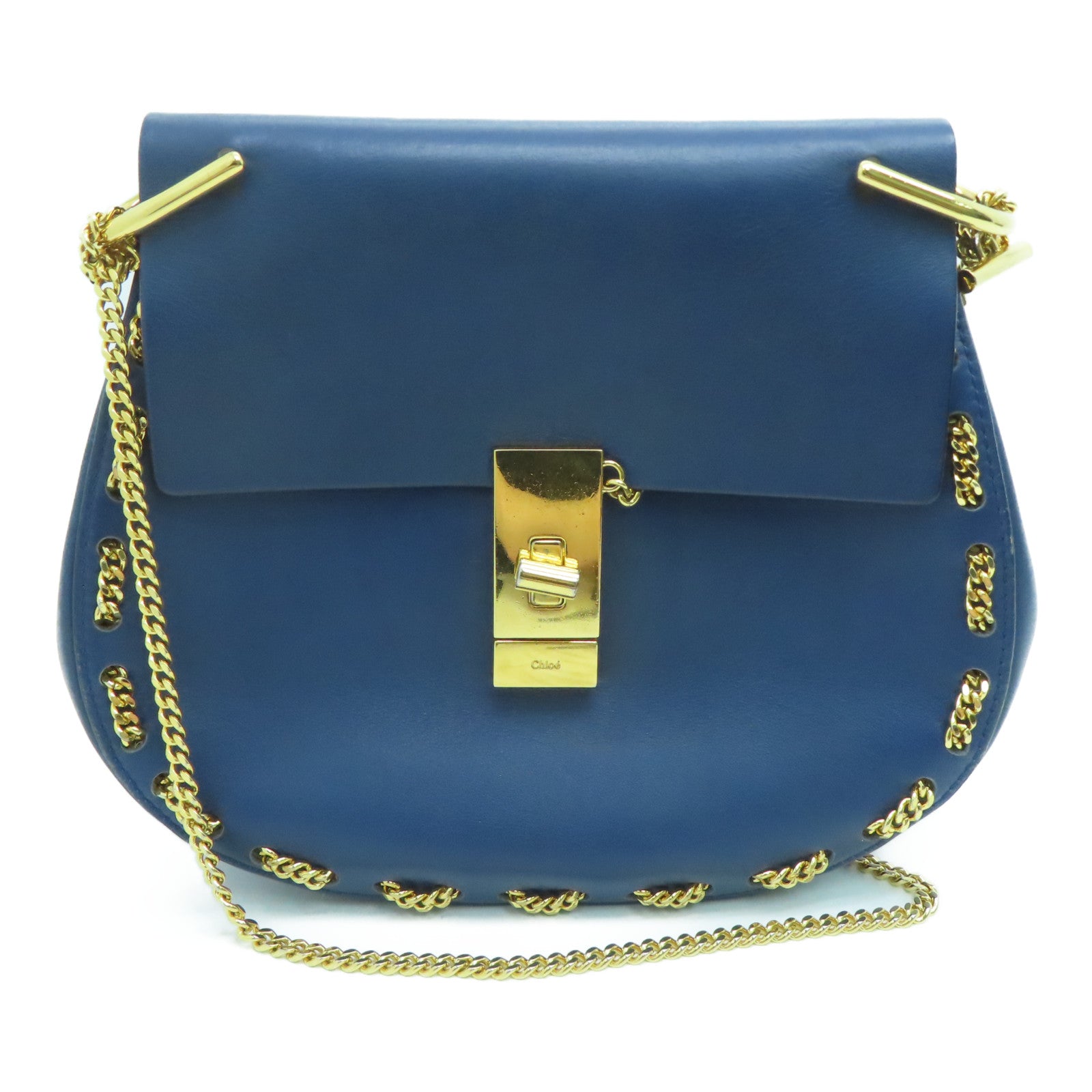 Chloe 牛皮皮革Chain Shoulder Bag金扣链带肩背袋蓝色