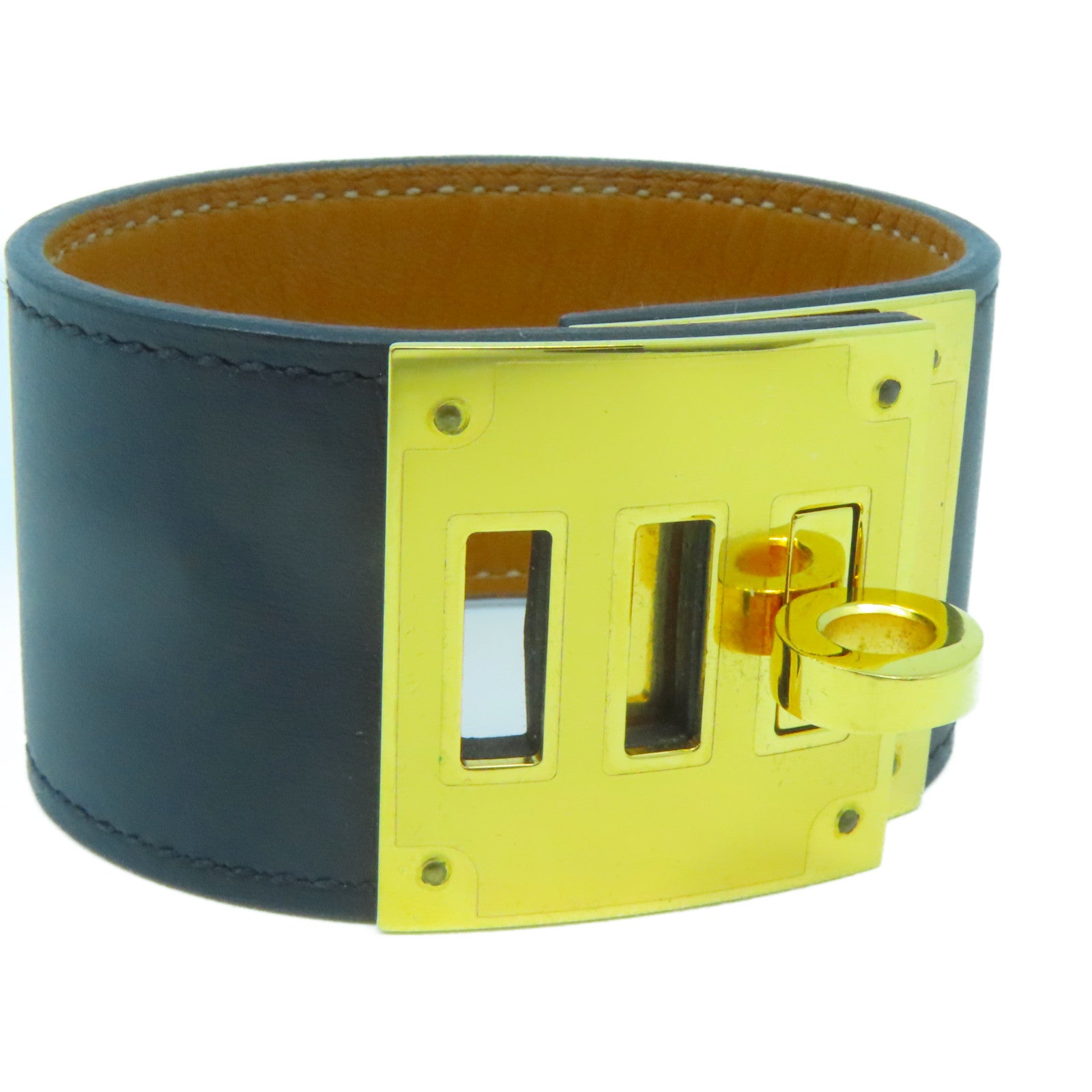 HERMES Swift皮革Kelly Dog Bracelet金扣手鐲黑色