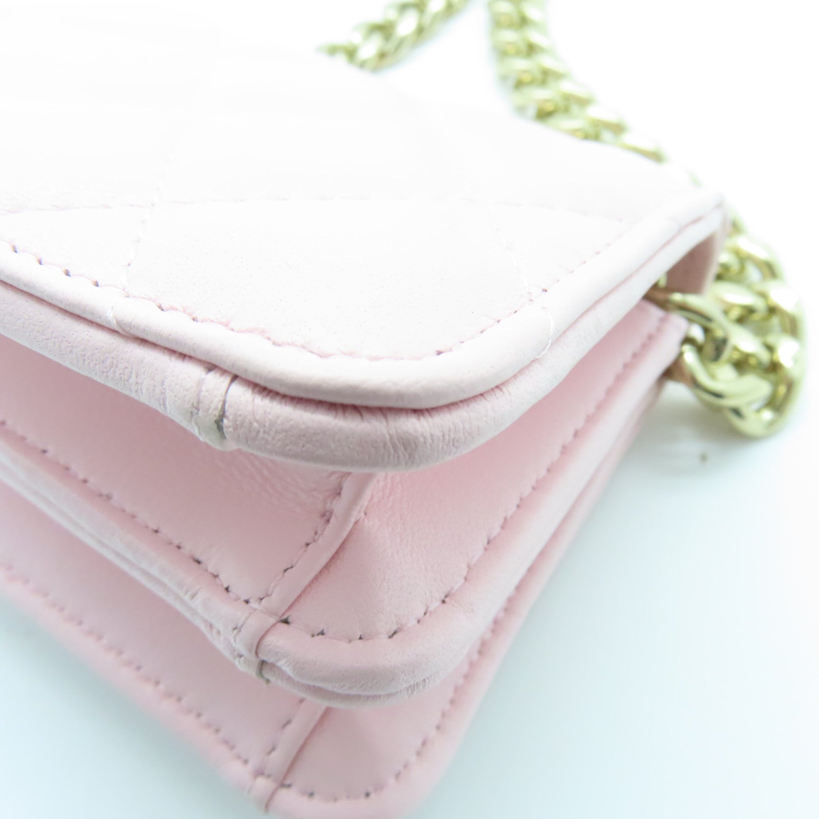 CHANEL 菱格羊皮皮革Chain Shoulder Bag金扣链带肩背袋粉红色