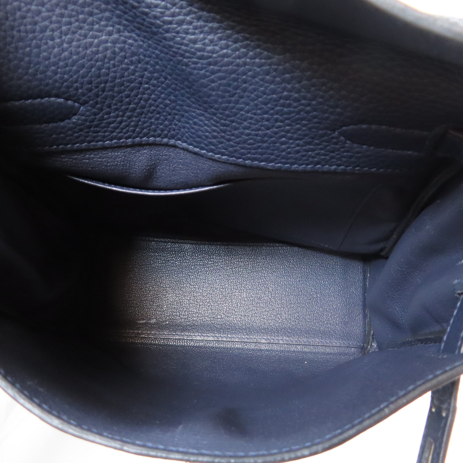 HERMES Clemence皮革Kelly Ado銀扣背包Blue Indigo靛藍色