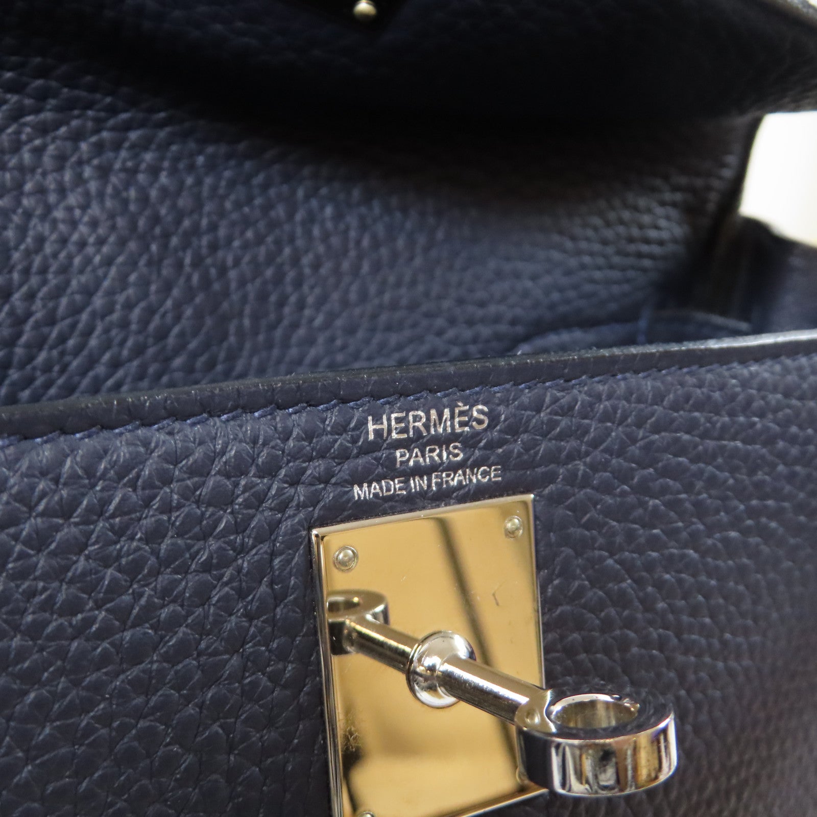 HERMES Clemence皮革Kelly Ado銀扣背包Blue Indigo靛藍色