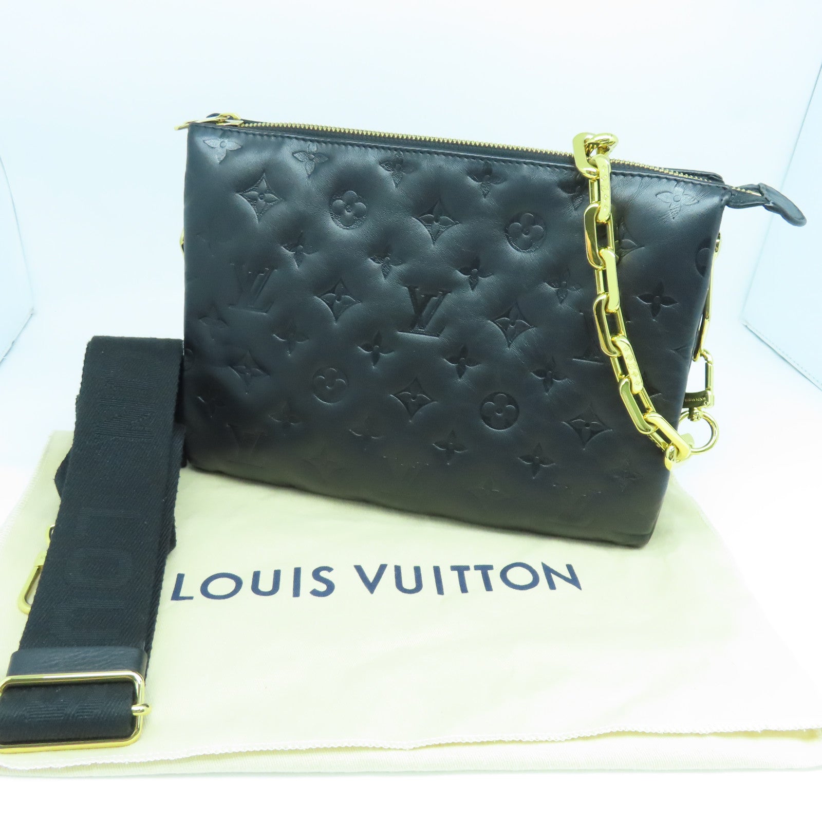 LOUIS VUITTON Sheepskin Leather Coussin Pm Gold Buckle Shoulder Bag Black