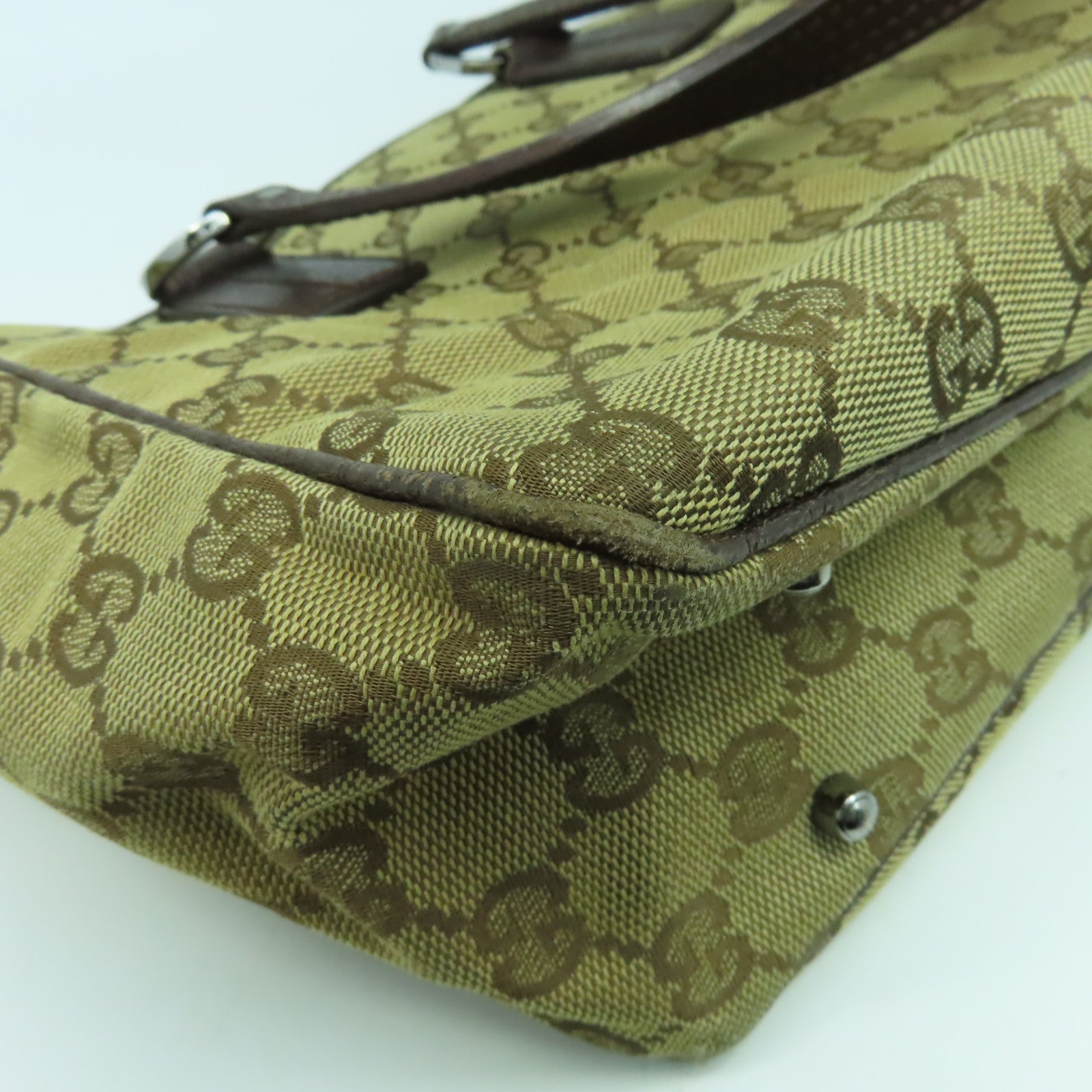 GUCCI 帆布Tote Bag銀扣手挽袋啡色