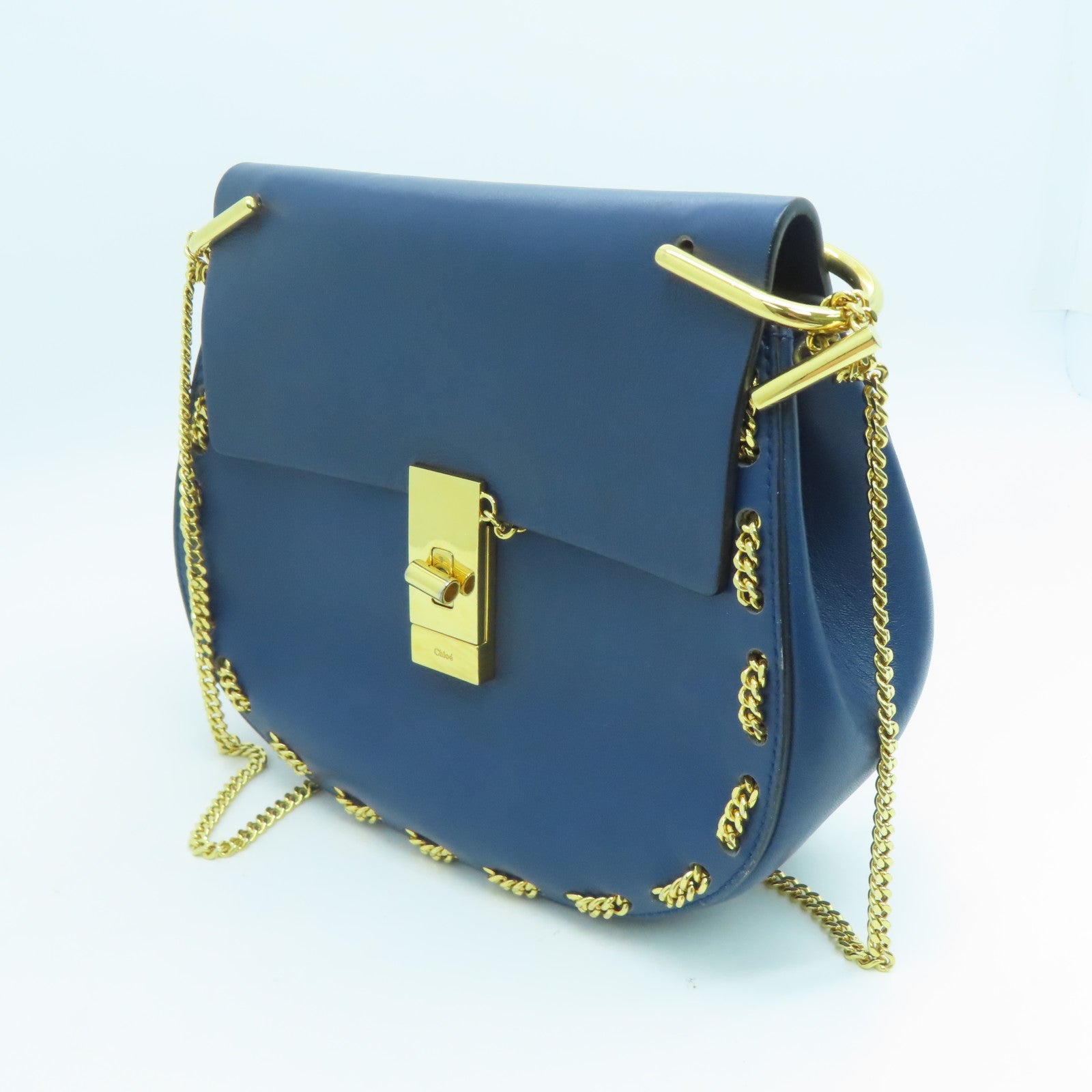 Chloe 牛皮皮革Chain Shoulder Bag金扣链带肩背袋蓝色