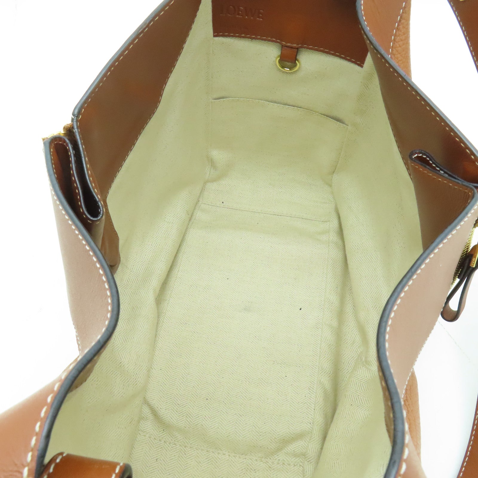 LOEWE 牛皮皮革Hammock金扣手挽肩背兩用袋棕色