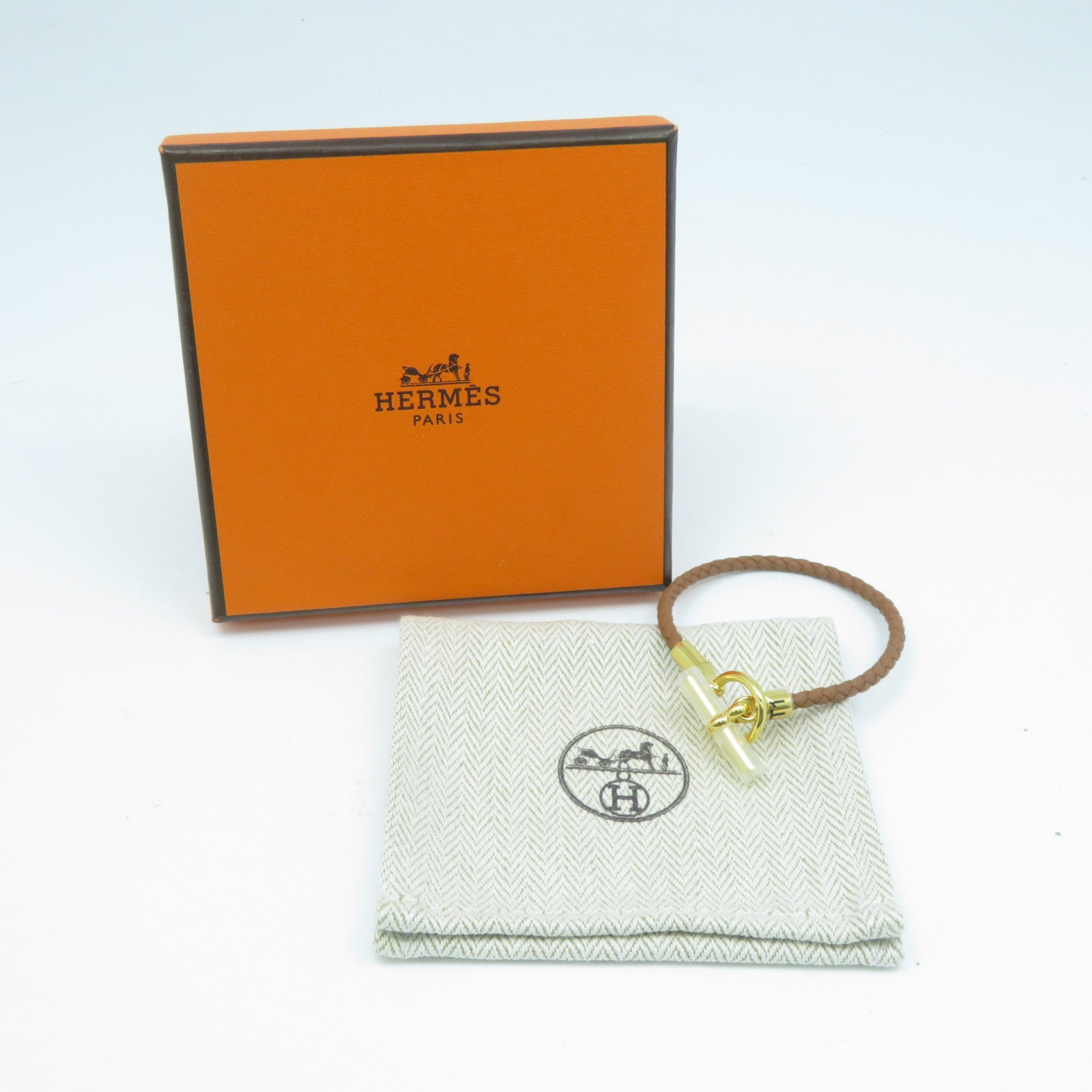 HERMES Swift皮革Glenan Bracelet金扣手鐲啡色