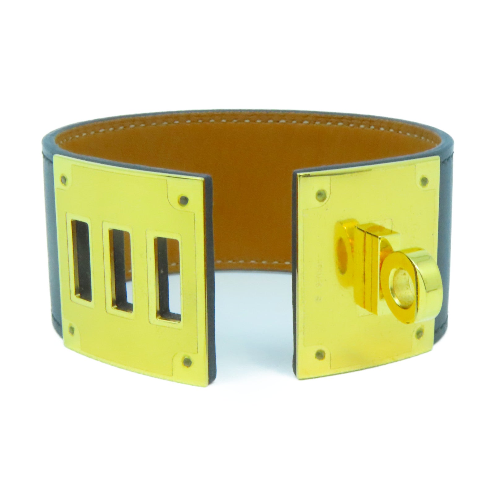 HERMES Swift皮革Kelly Dog Bracelet金扣手鐲黑色
