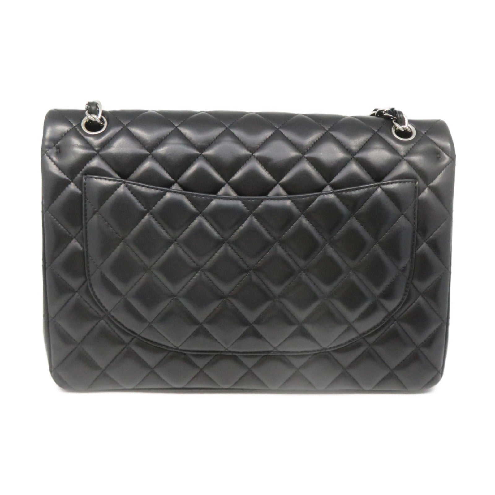 CHANEL 菱格羊皮皮革Jumbo Shoulder Bag银扣链带肩背袋黑色