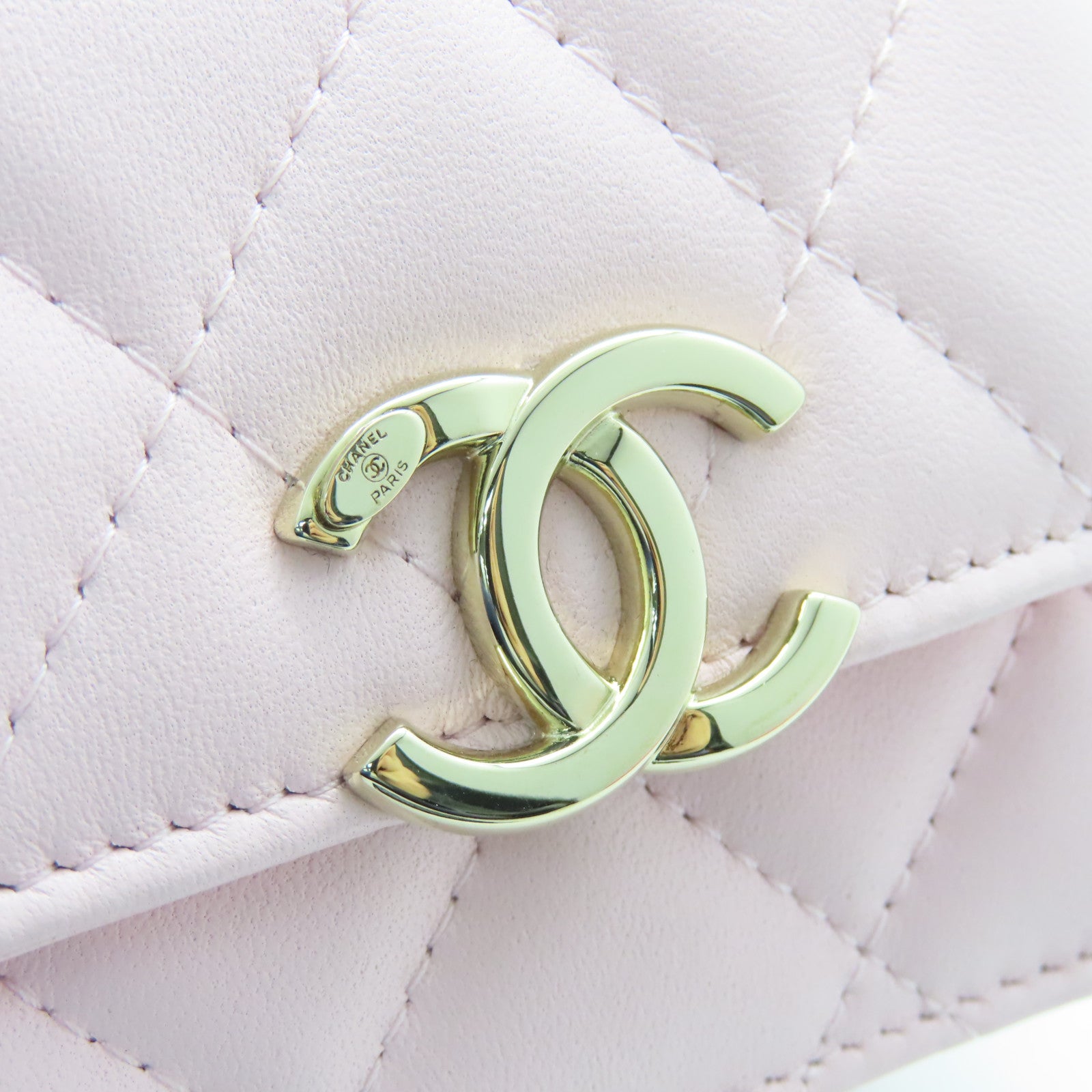 CHANEL 菱格羊皮皮革Chain Shoulder Bag金扣链带肩背袋粉红色
