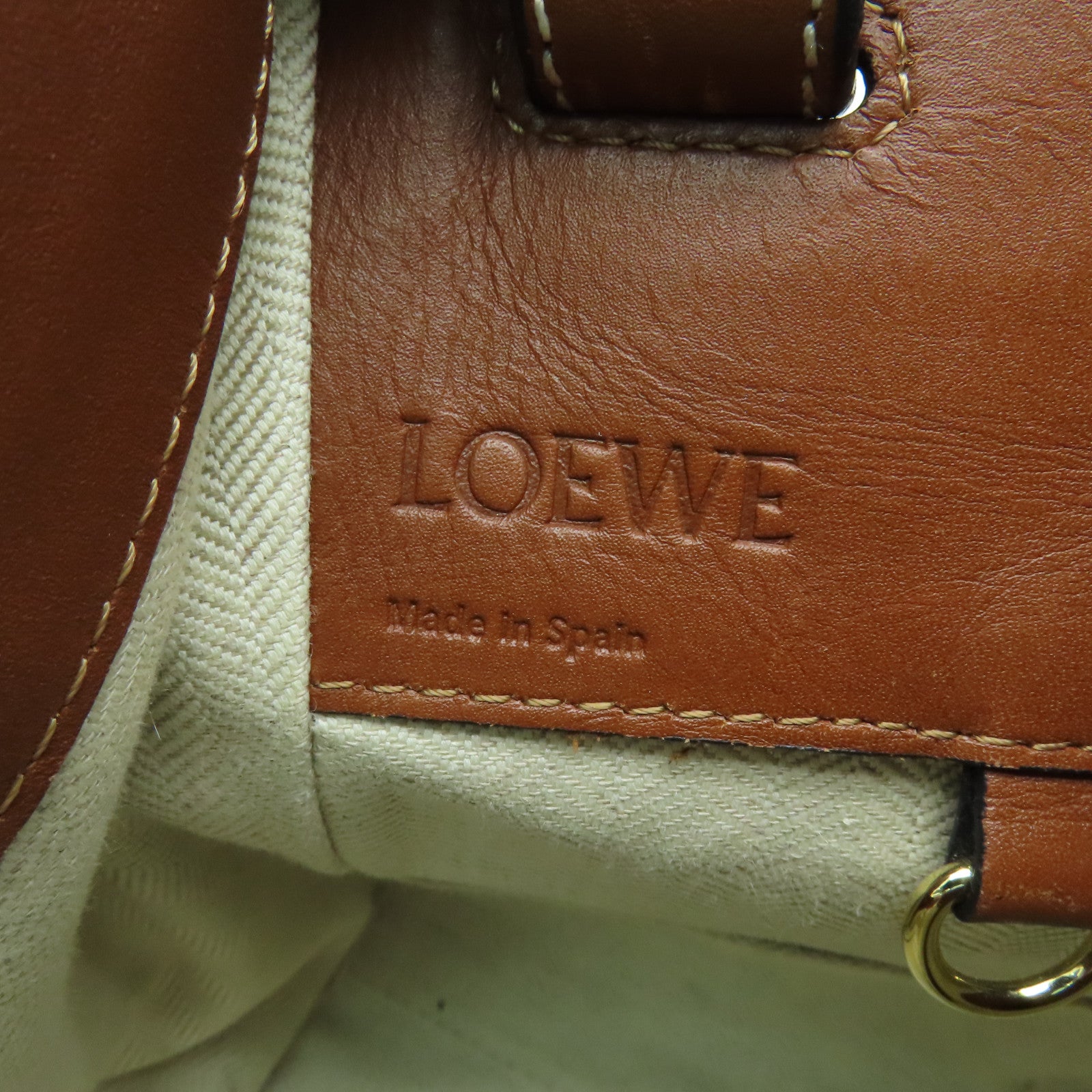 LOEWE 牛皮皮革Hammock金扣手挽肩背兩用袋棕色